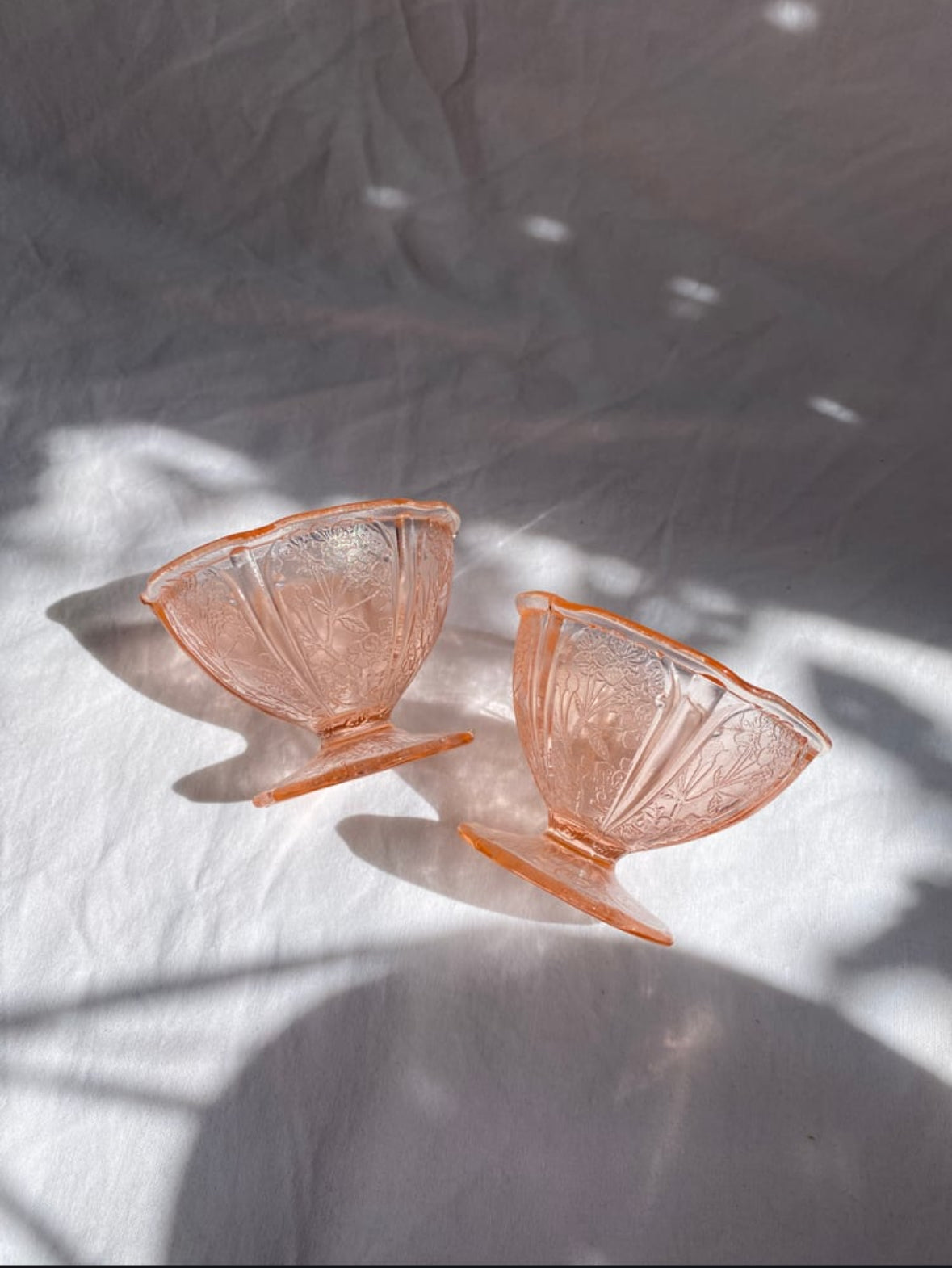 Vintage 1930s Cherry Blossom Jeanette Pink Depression Sherbet Glasses