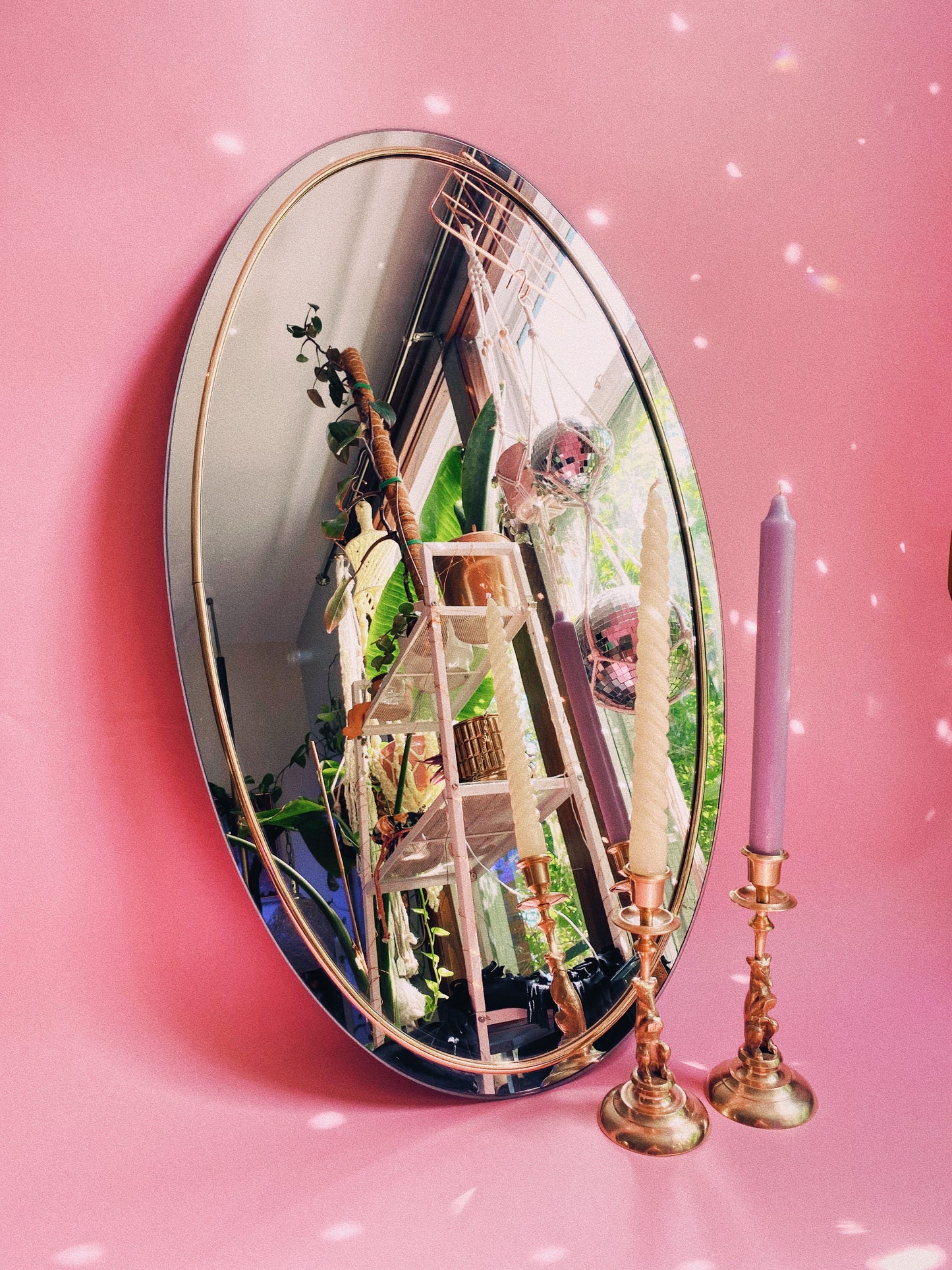 Post Modern Brass Rimmed Oval Mirror