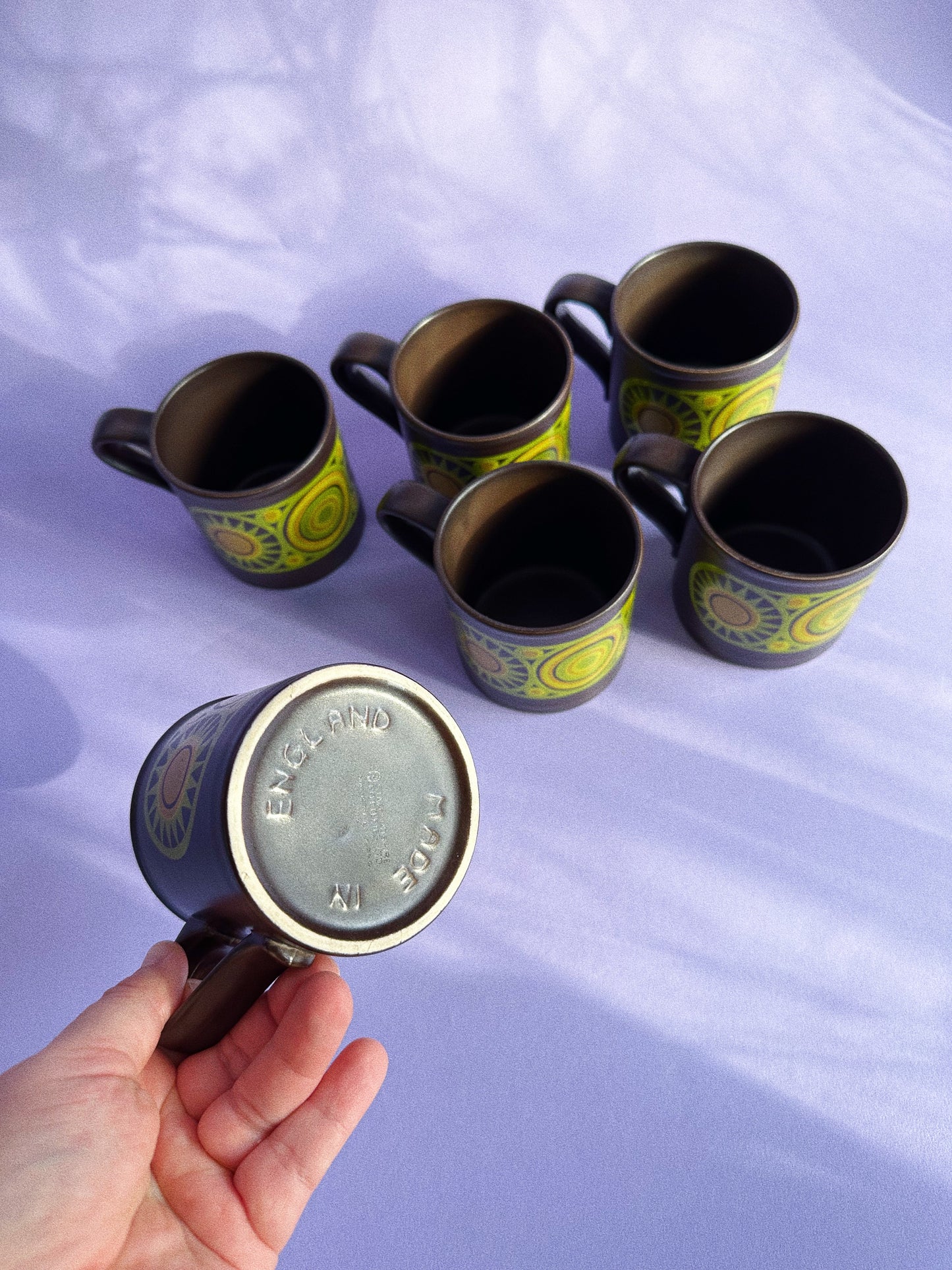 Vintage 1970s Staffordshire England Set of 6 Mugs