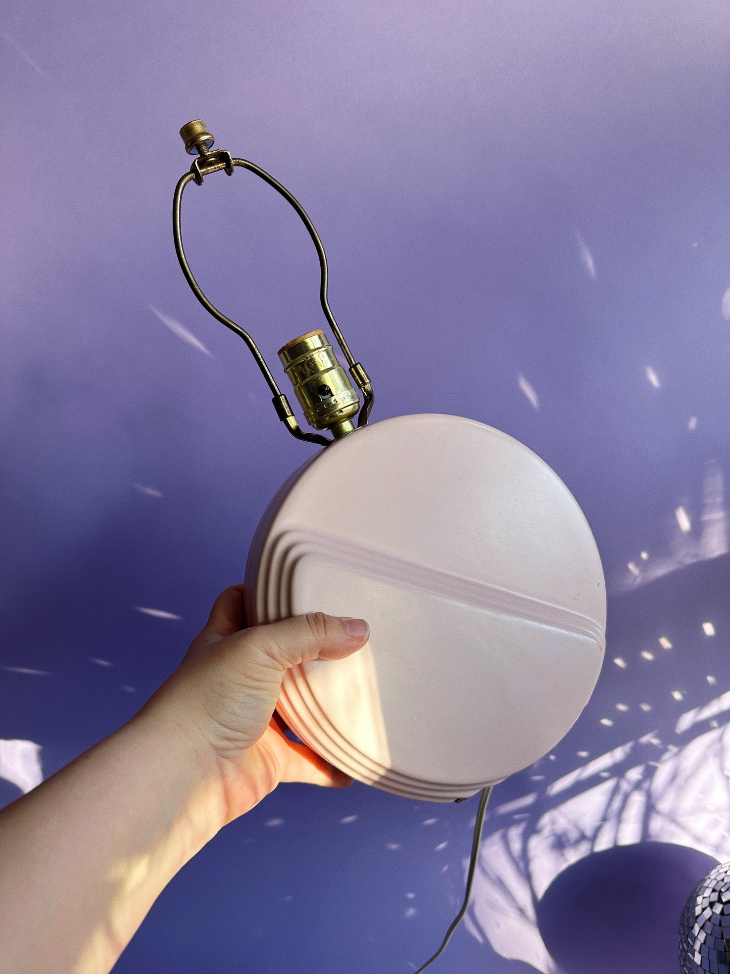 80s Blush Pink Table Lamp Ceramic Circular Asymmetrical Accent Lamp Deco Revival