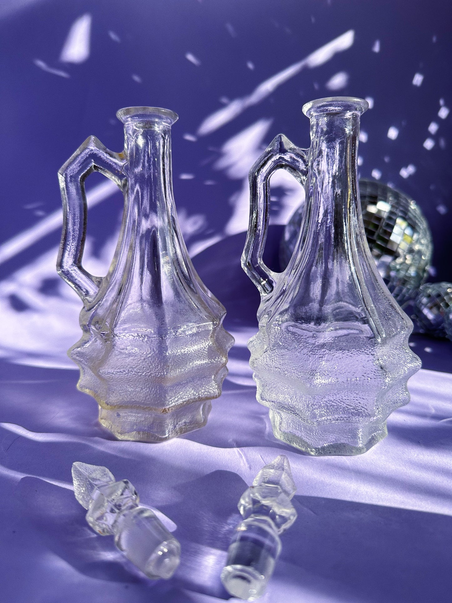 Pair of Vintage 1932 Horne Glass Cruet Ripple Design Art Deco Depression Glass