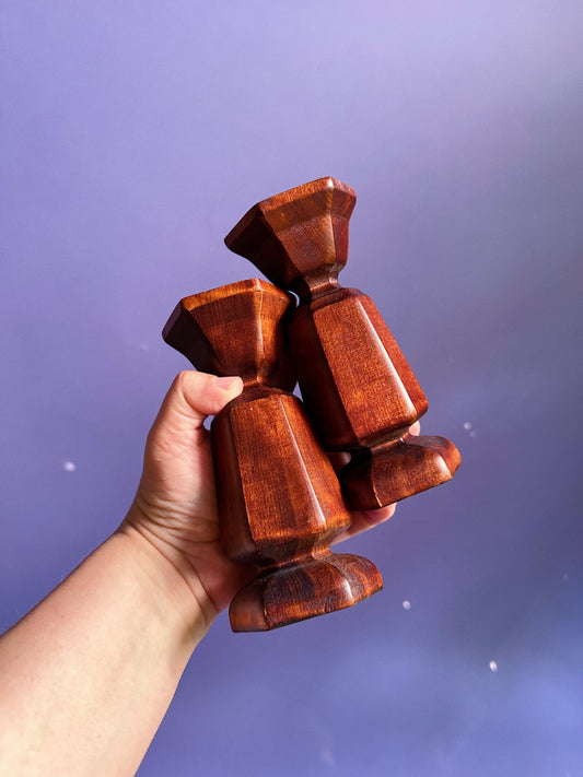 Vintage Wood Candlesticks For Taper Candles