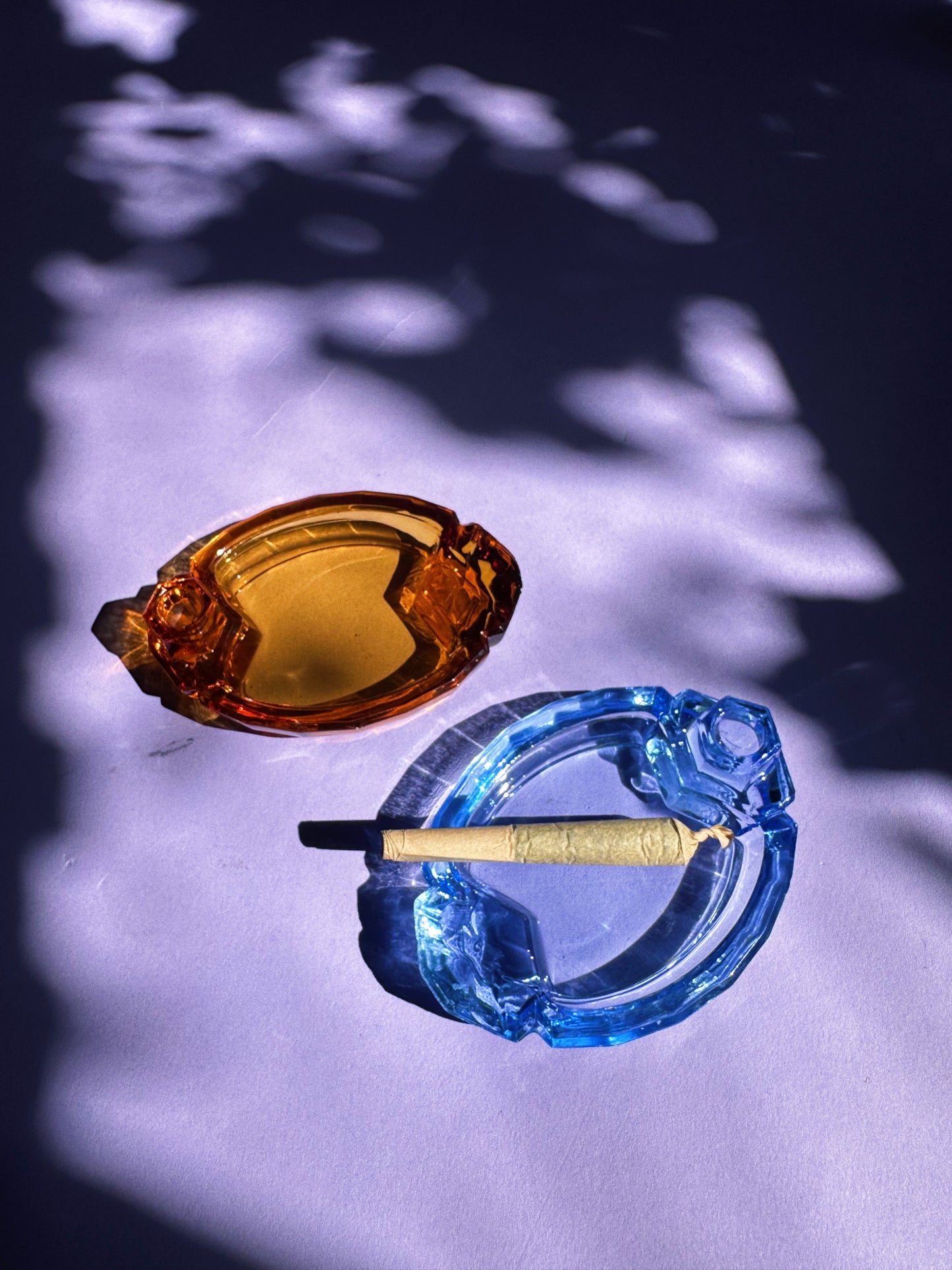 Vintage Blue & Amber Mini Glass Ashtrays