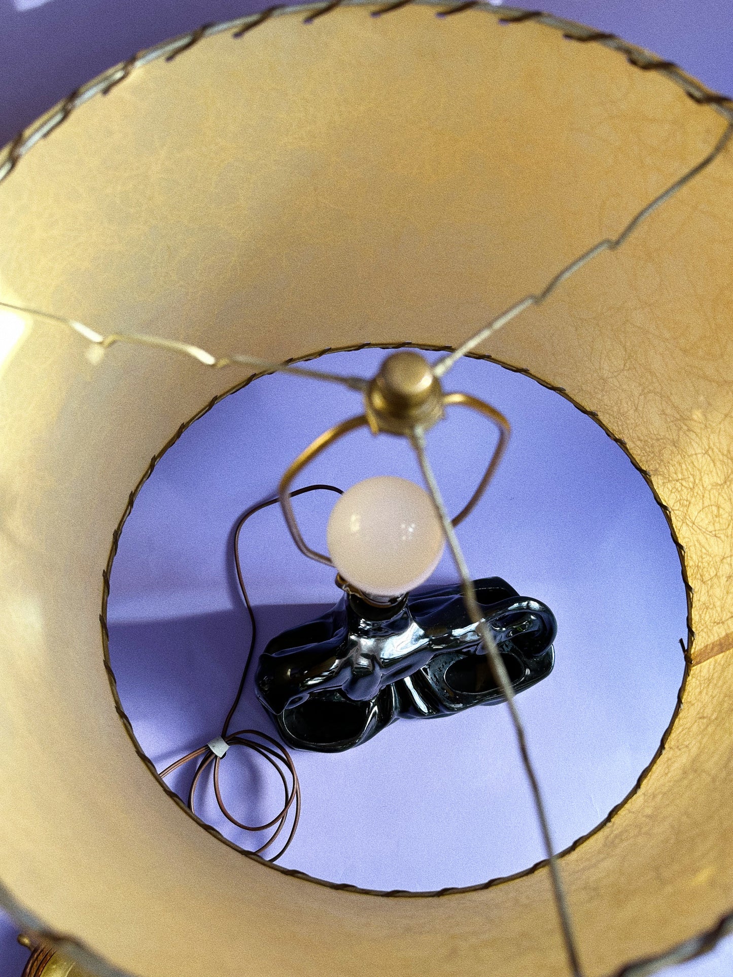 Vintage Mid-Century Modern Black Panther / Leopard TV Lamp w/ Fiberglass Shade