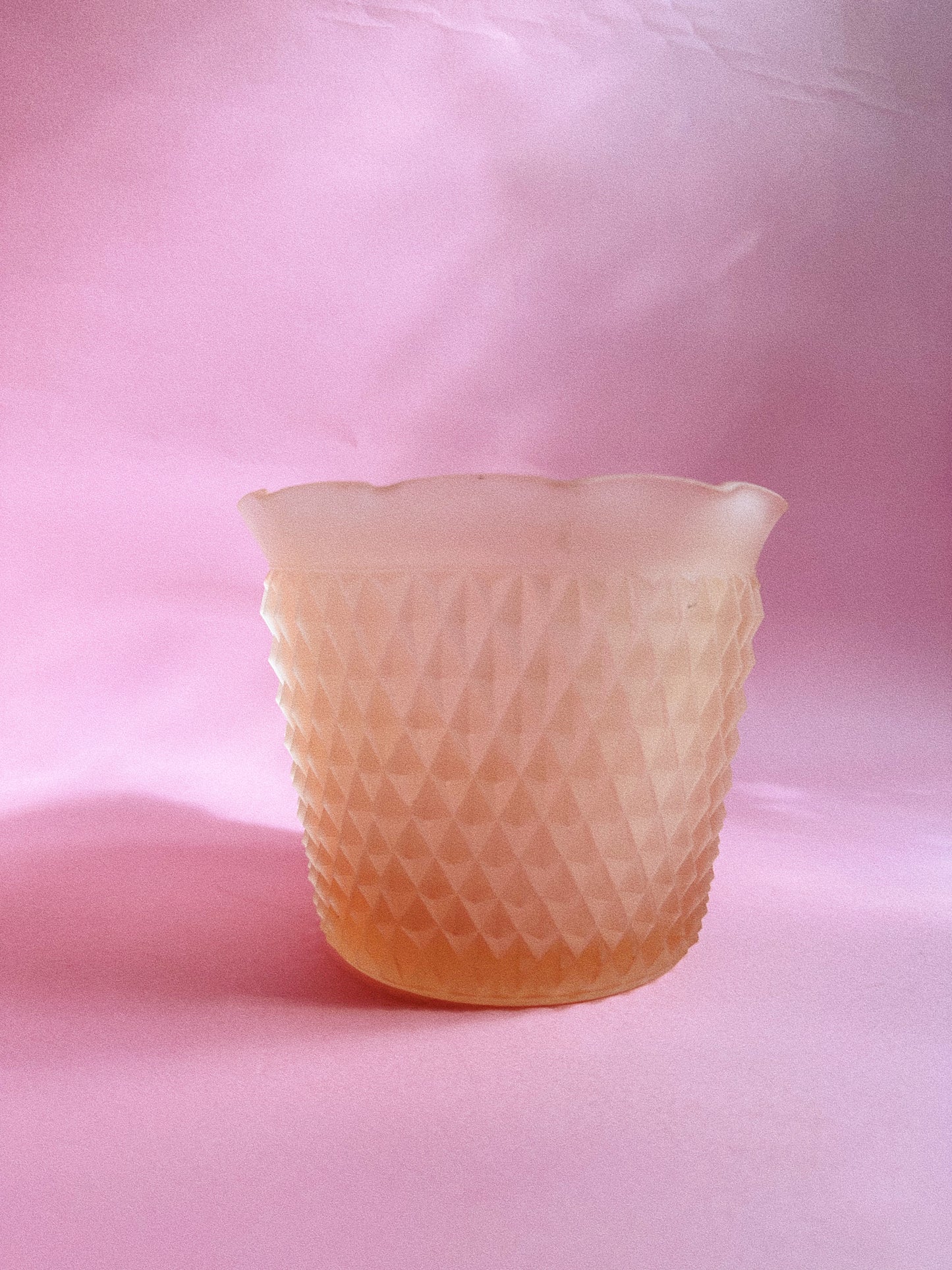 Vintage Heavy Indiana Glass Frosted Pink Diamond Point Planter / Cache Pot