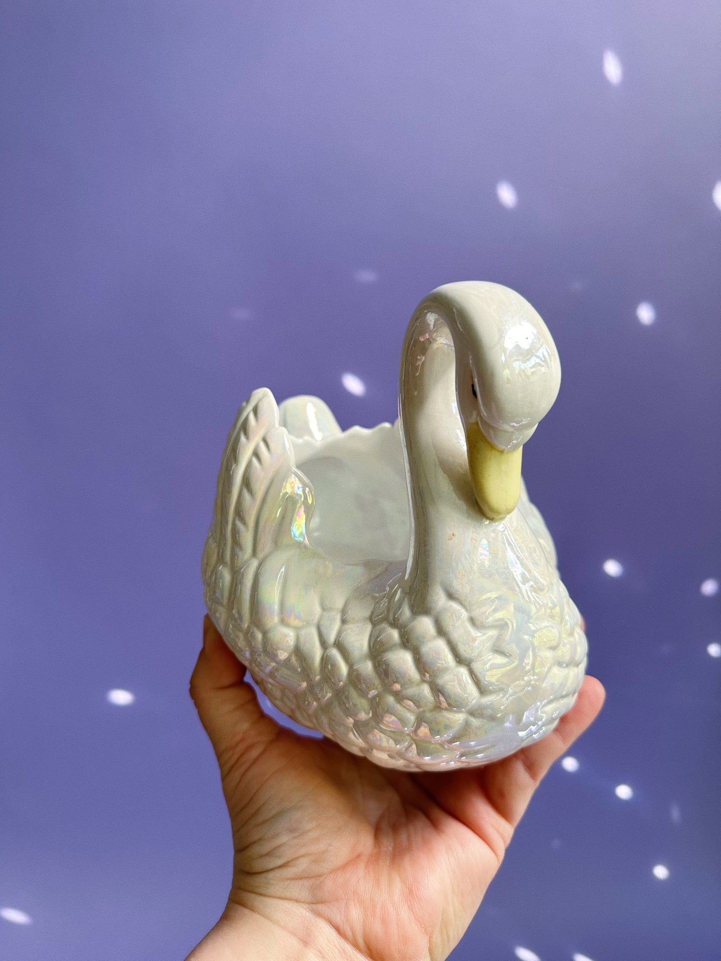 Vintage 1971 Porcelain Iridescent Swan Planter