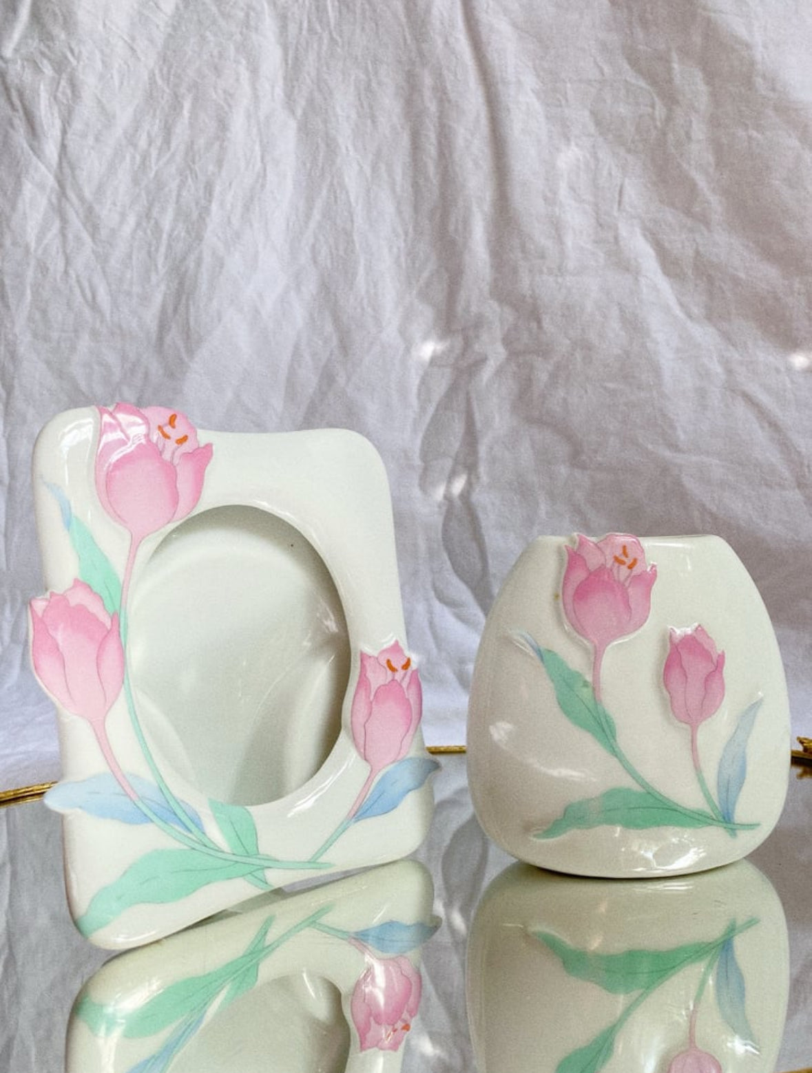Vintage Porcelain Photo Frame & Vase