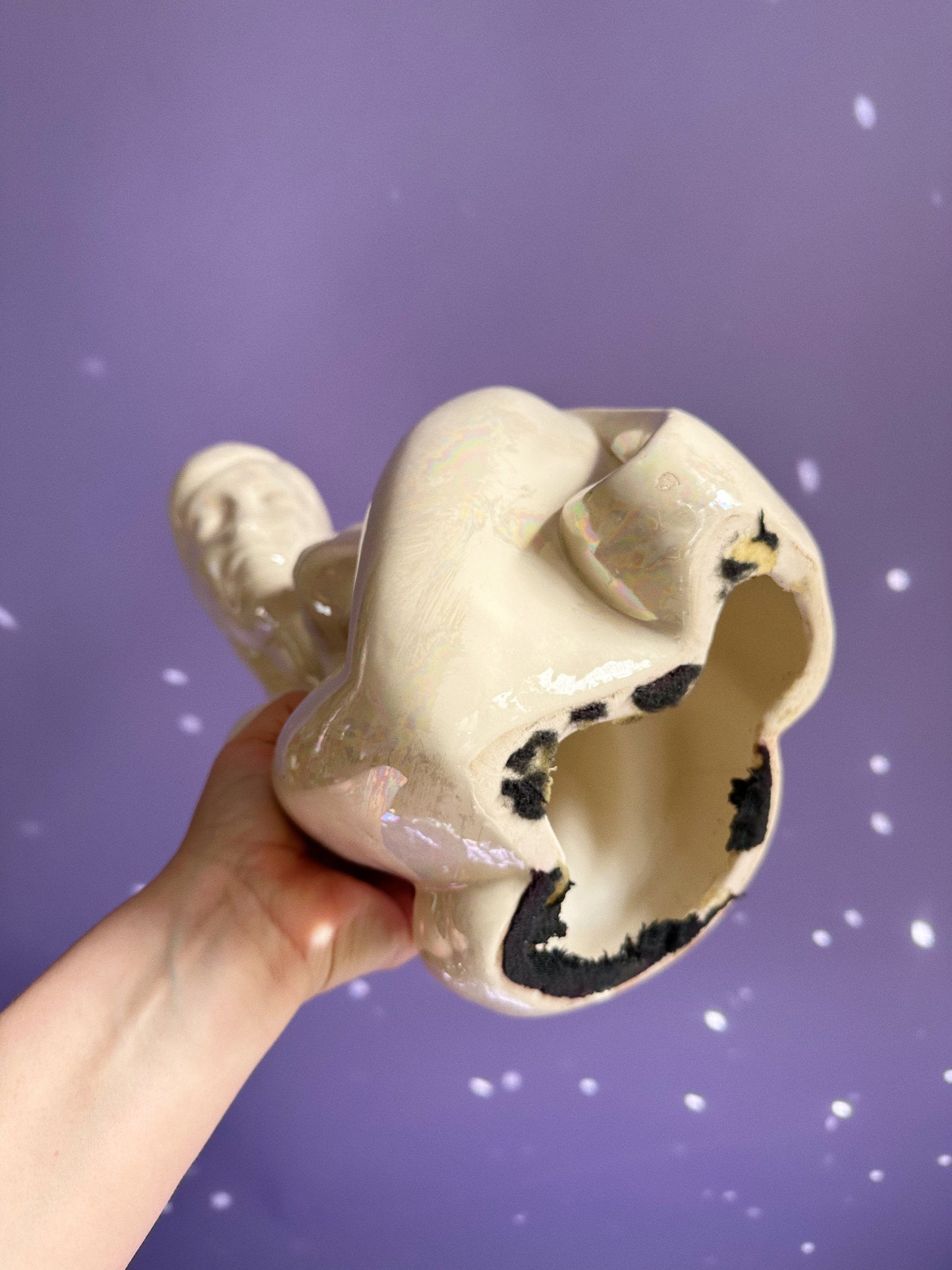 Vintage Large White Iridescent Couple Lover's Sculpture Art Deco 80's Bust Statue