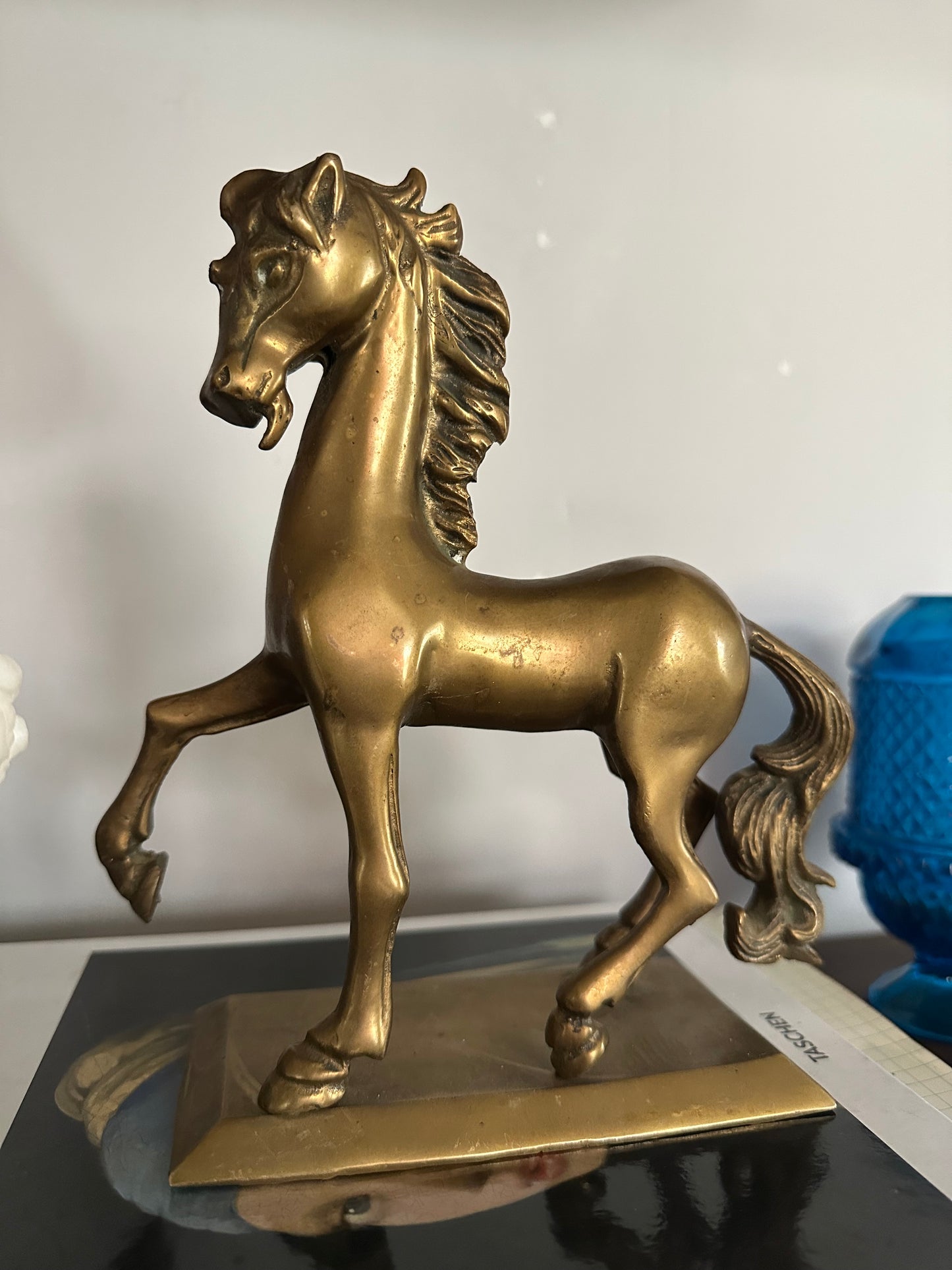 Heavy Brass Horse Figurine Gold 1982 Enesco MCM Decor Mid Century