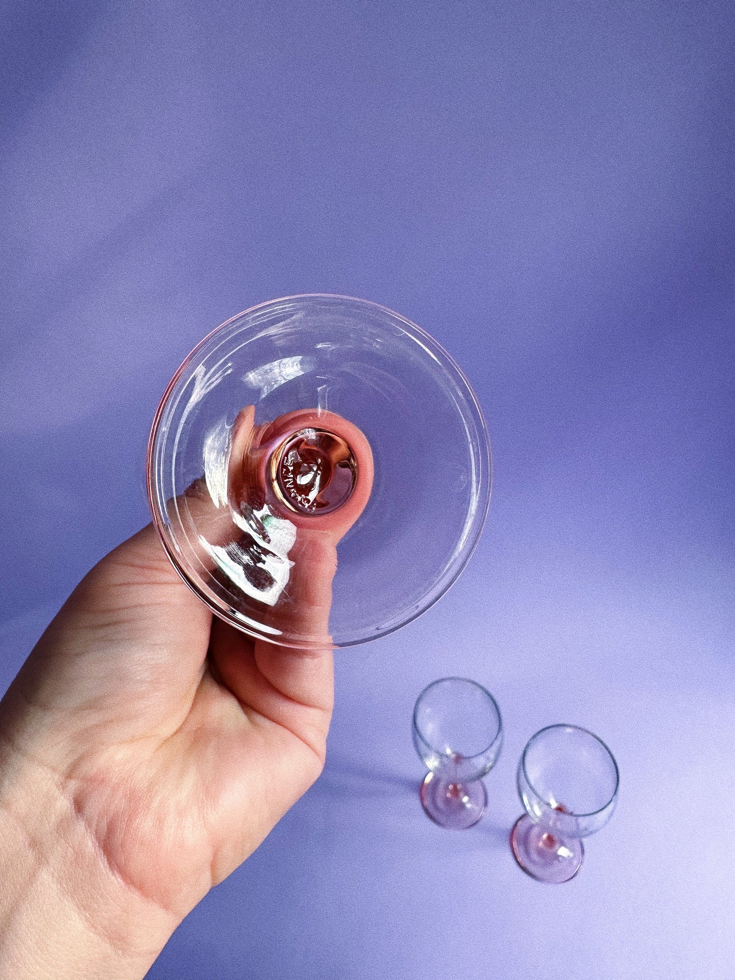 Set of 3 Pink Stemmed French Wine Glasses