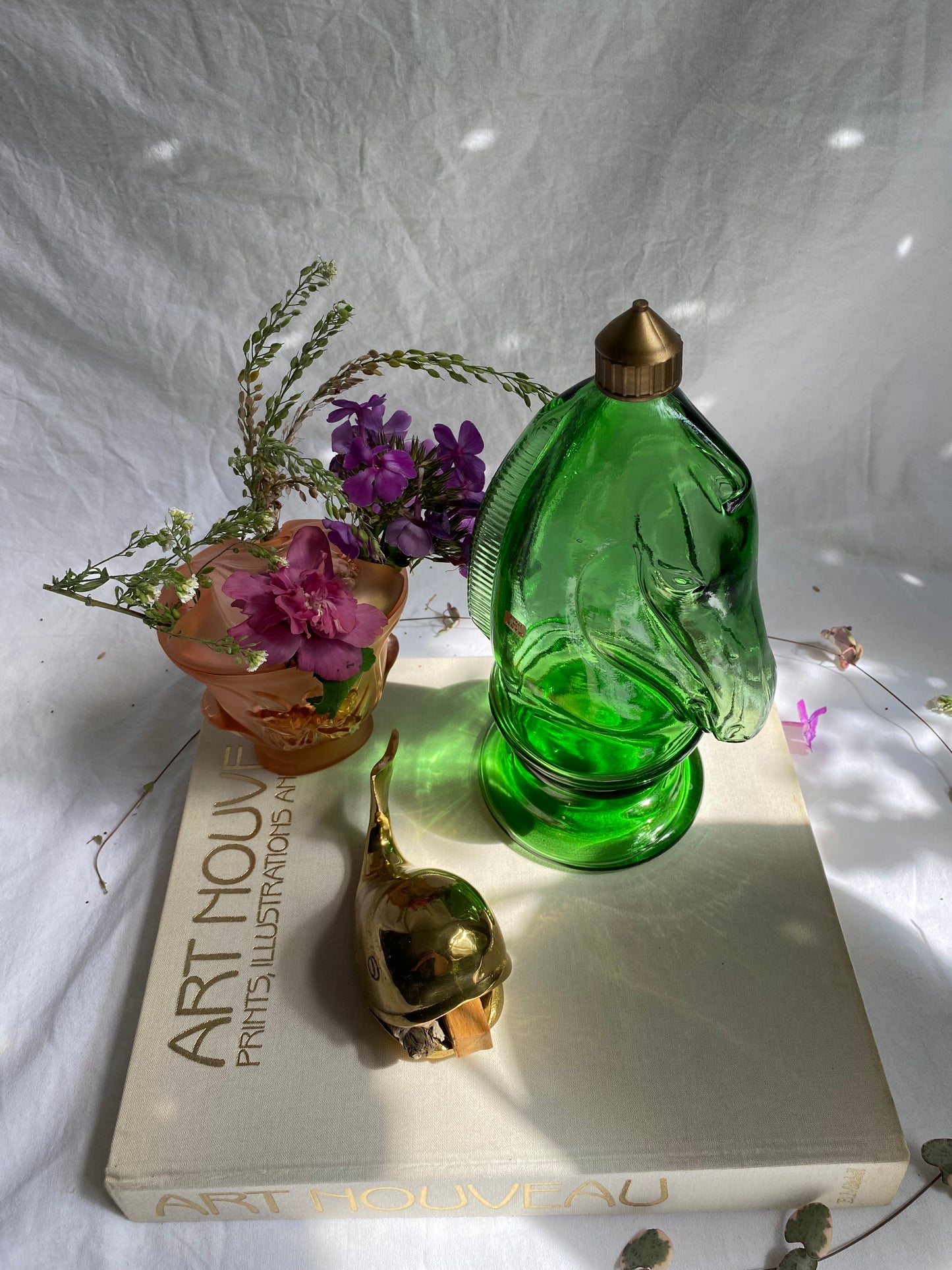 Vintage Italian Green Glass Horse Head Bottle