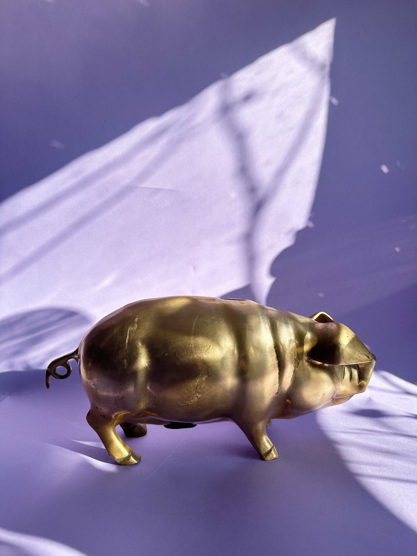 Vintage Brass Pig Piggy Bank Large & Heavy 15” Long w Plug