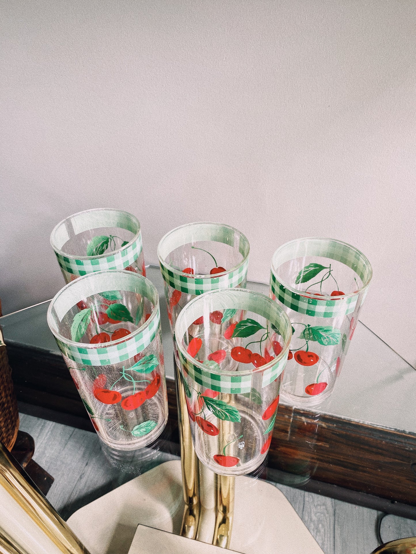Vintage Acrylic Cherry & Gingham Tumblers