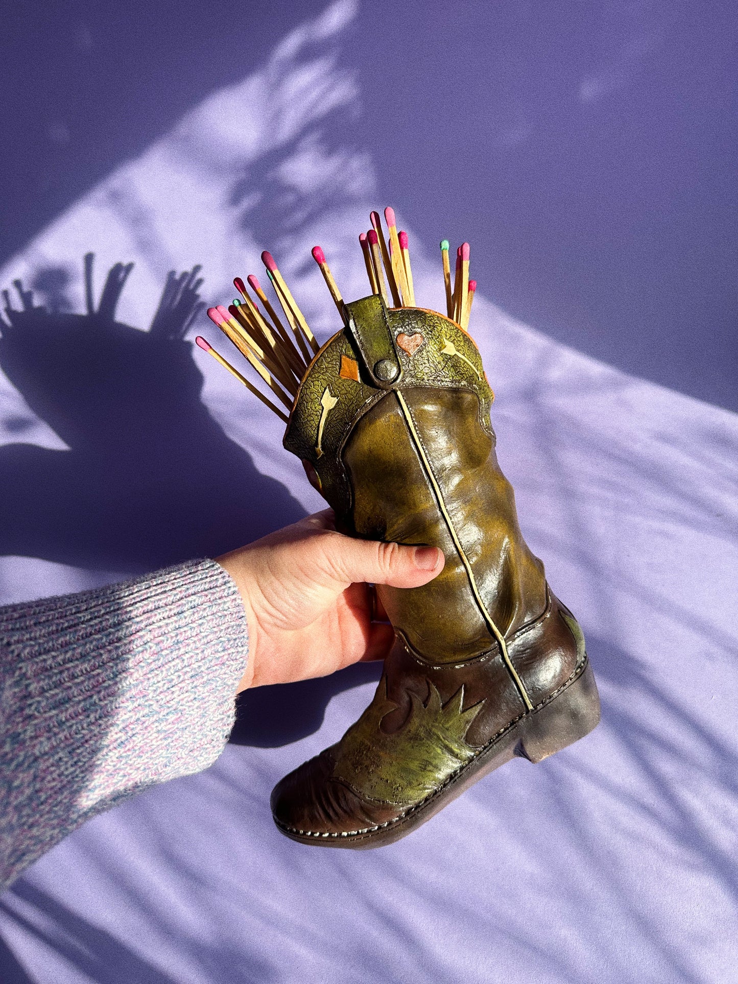 Tall Ceramic Cowboy Boot Vase or for Long Matches