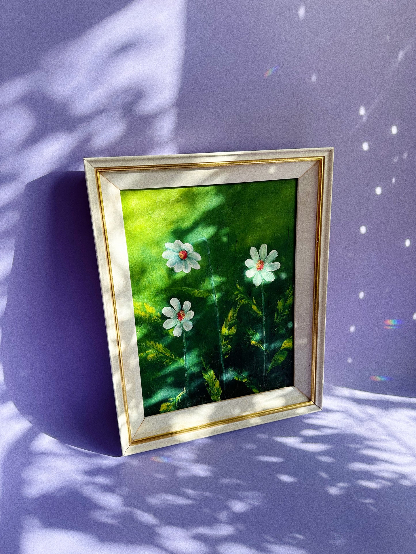 Vintage 1980s Framed Daisies Oil Painting