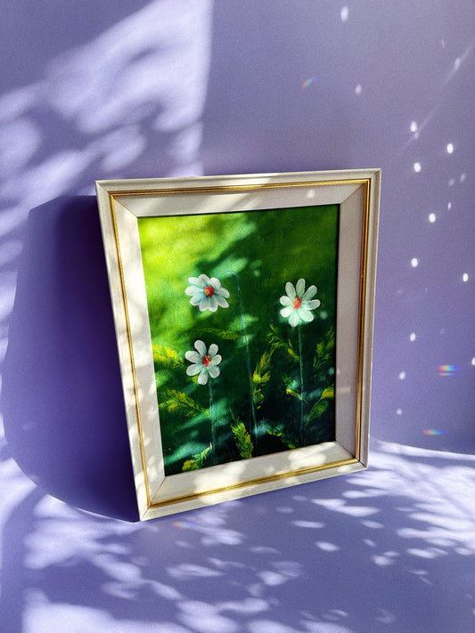 Vintage 1980s Framed Daisies Oil Painting