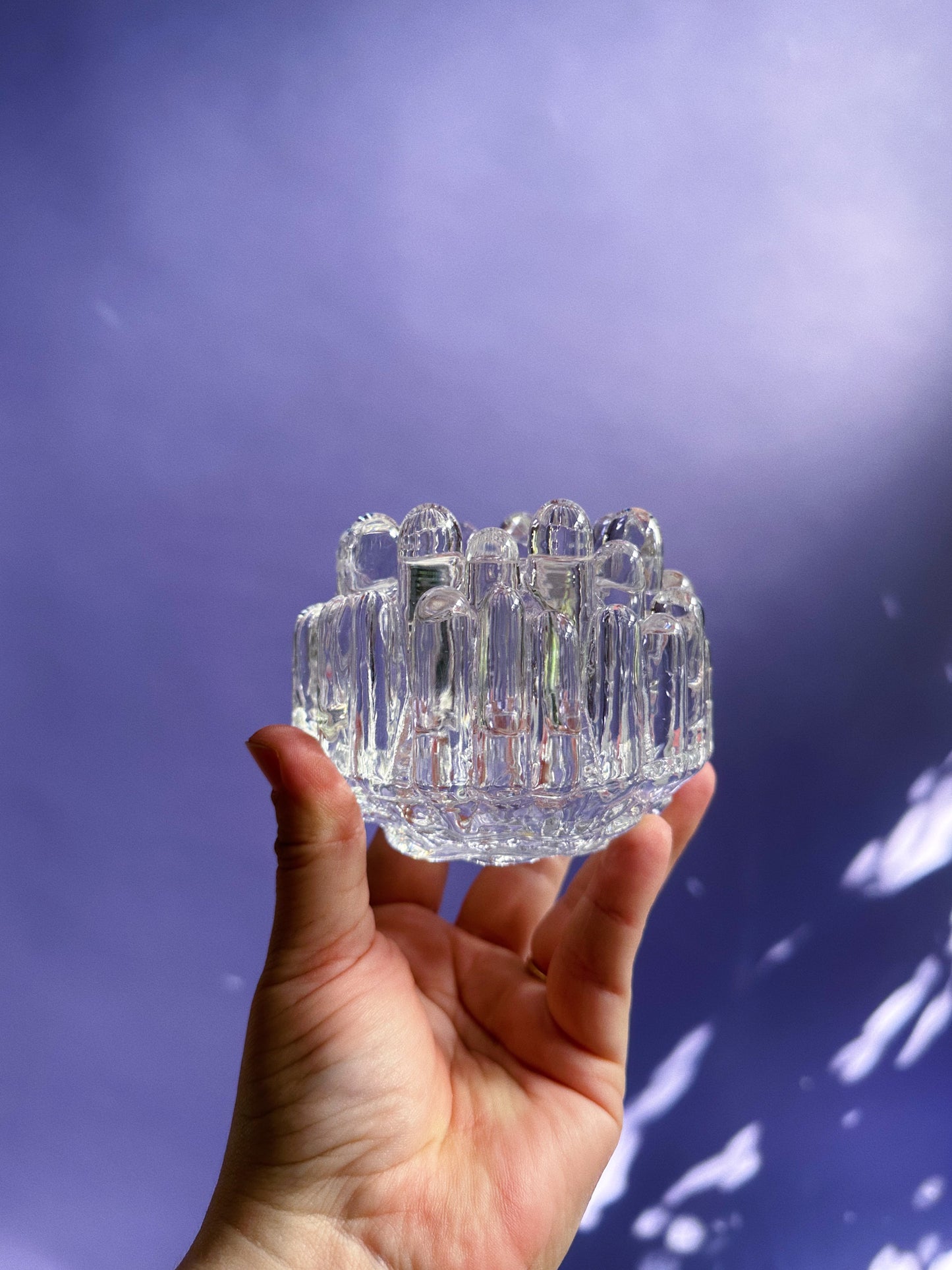 Vintage Glass Candle Votive Holder KOSTA BODA Sweden Polar Ice Stalagmite Heavy