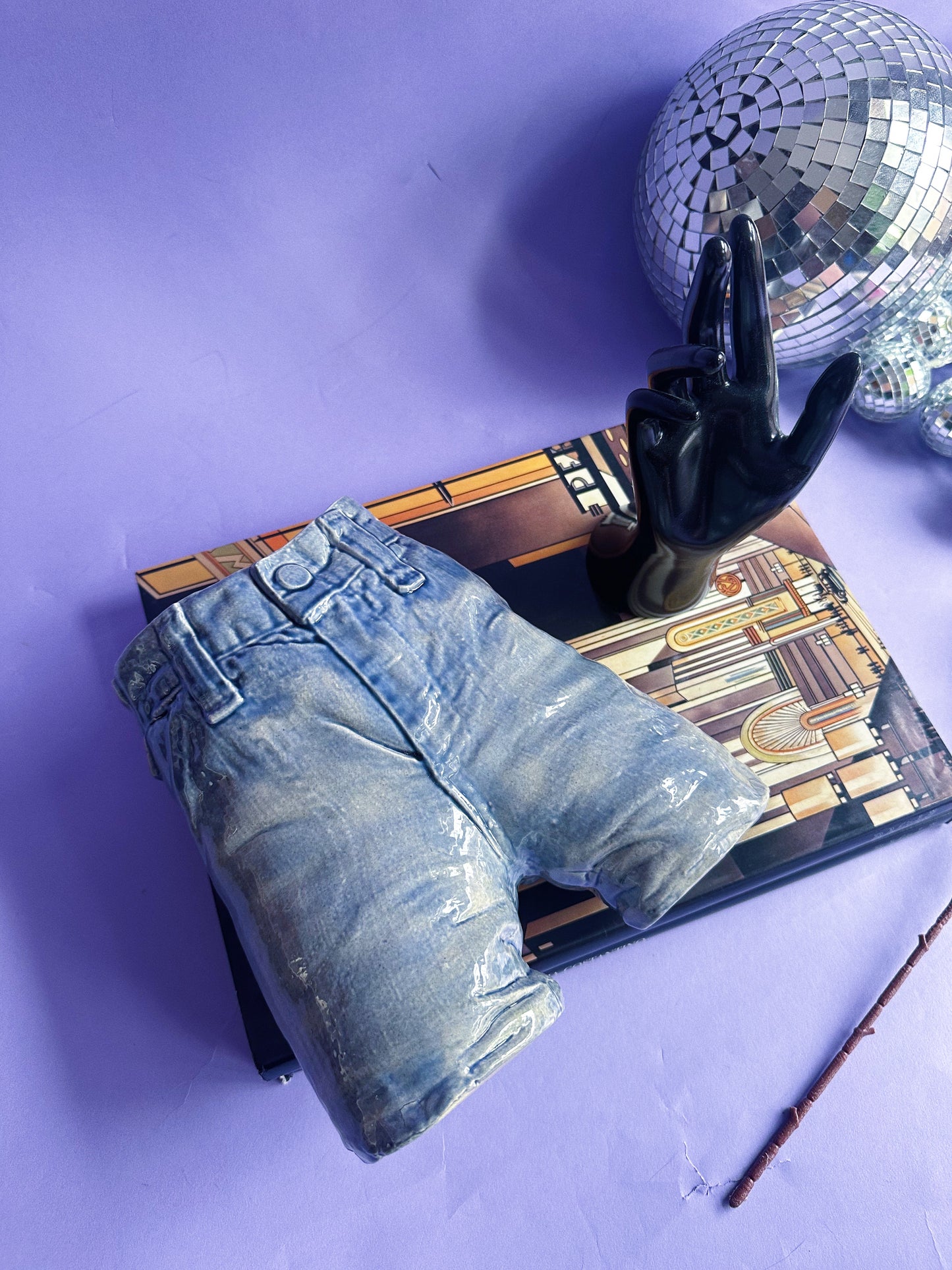 Vintage Ceramic Glazed Blue Jeans Vase 1976