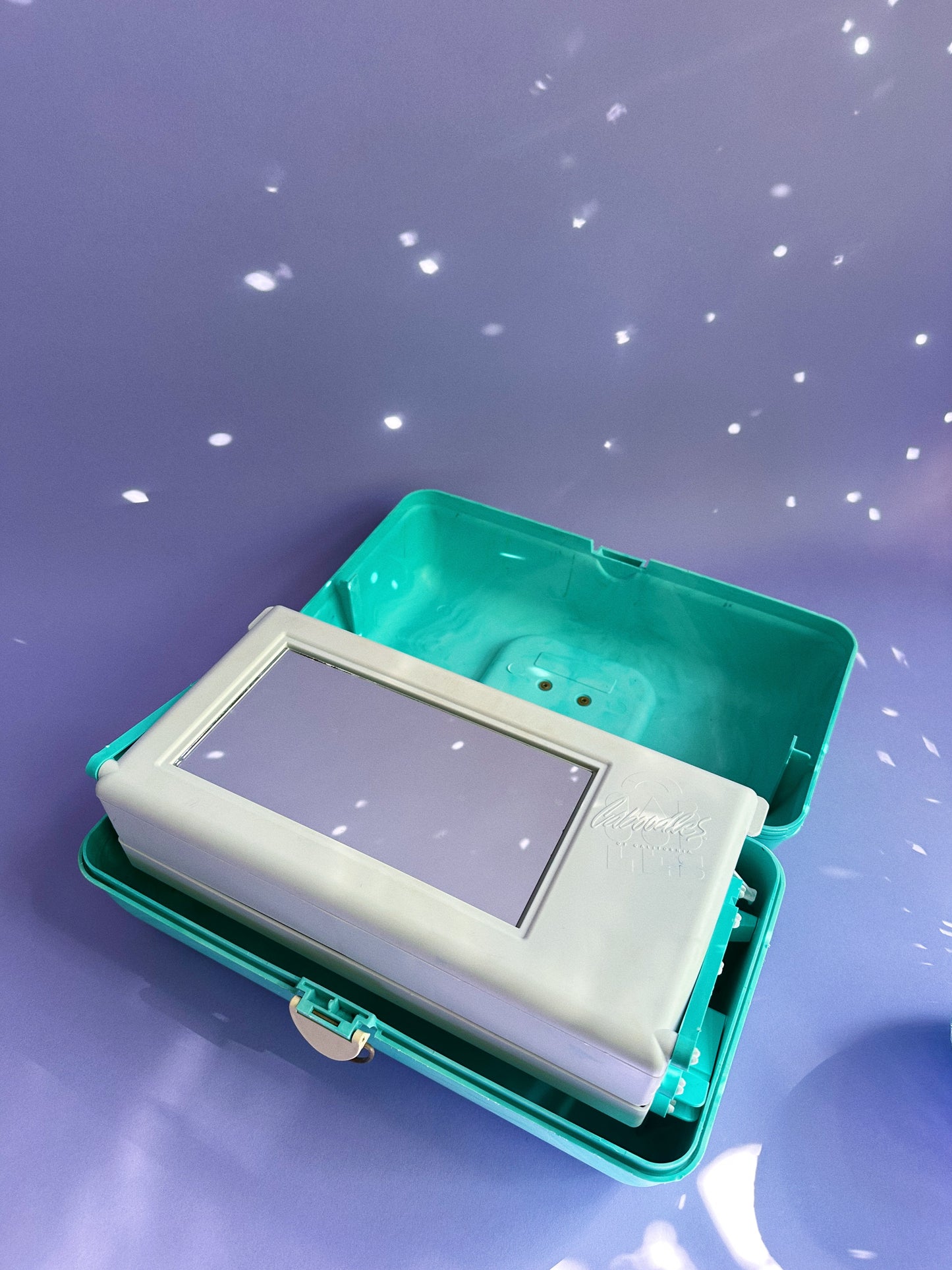 Caboodles of California Vintage Teal Swirl Marble Large 15" 3 Tier Makeup Case