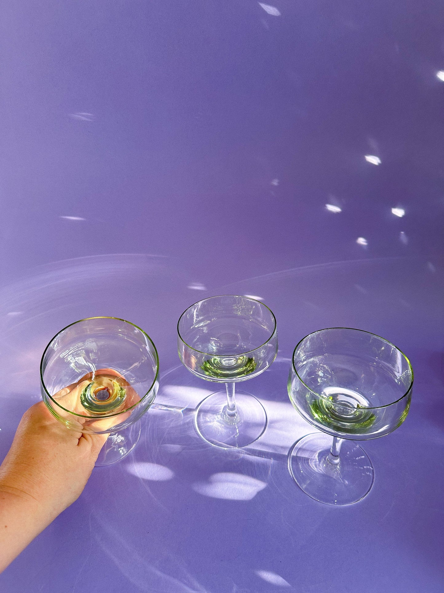 Set of 3 SASAKI Harmony Green Champagnes Coupes, MCM