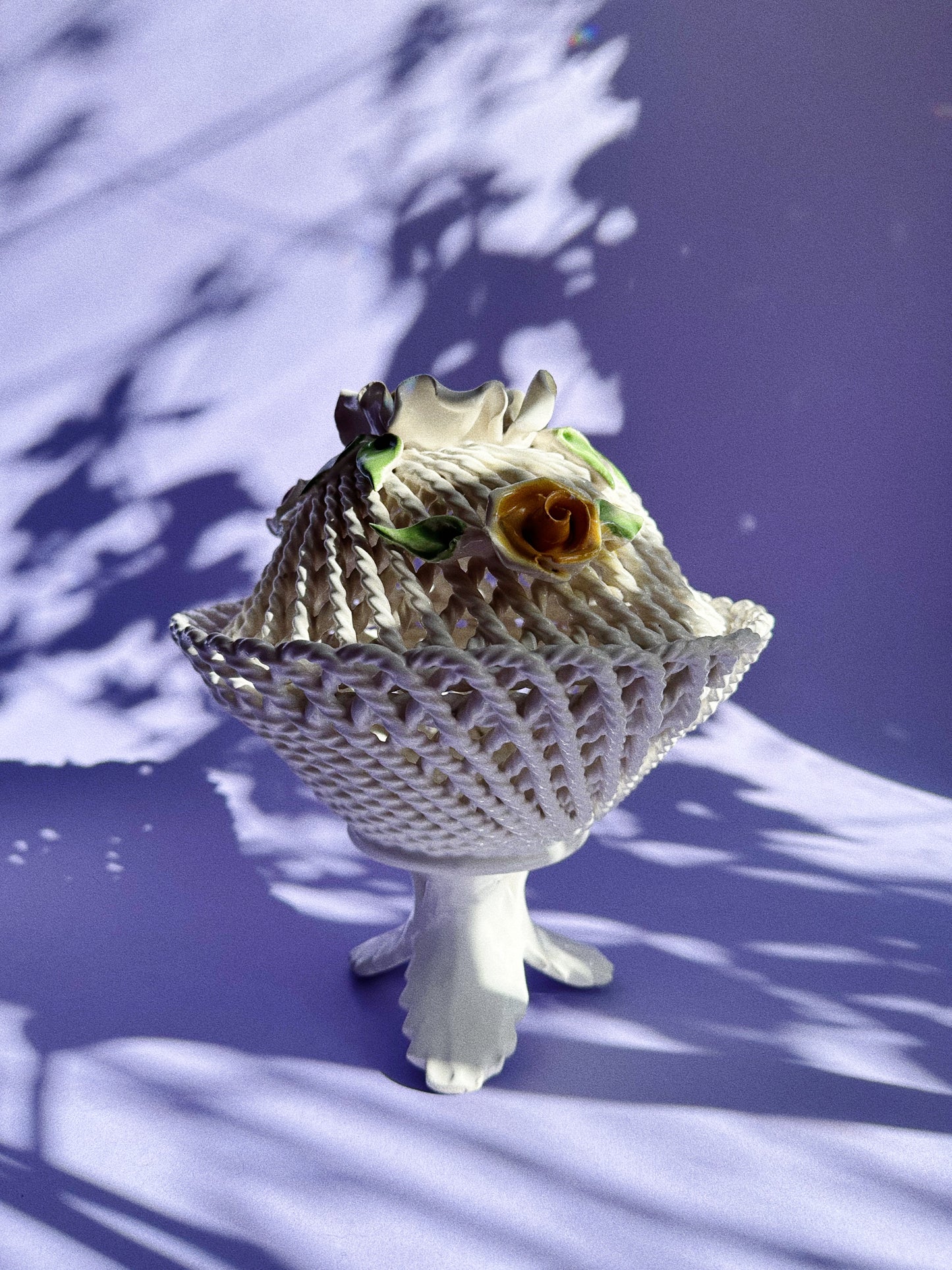 Vintage Lidded Capodimonte Weaved Basket Dish