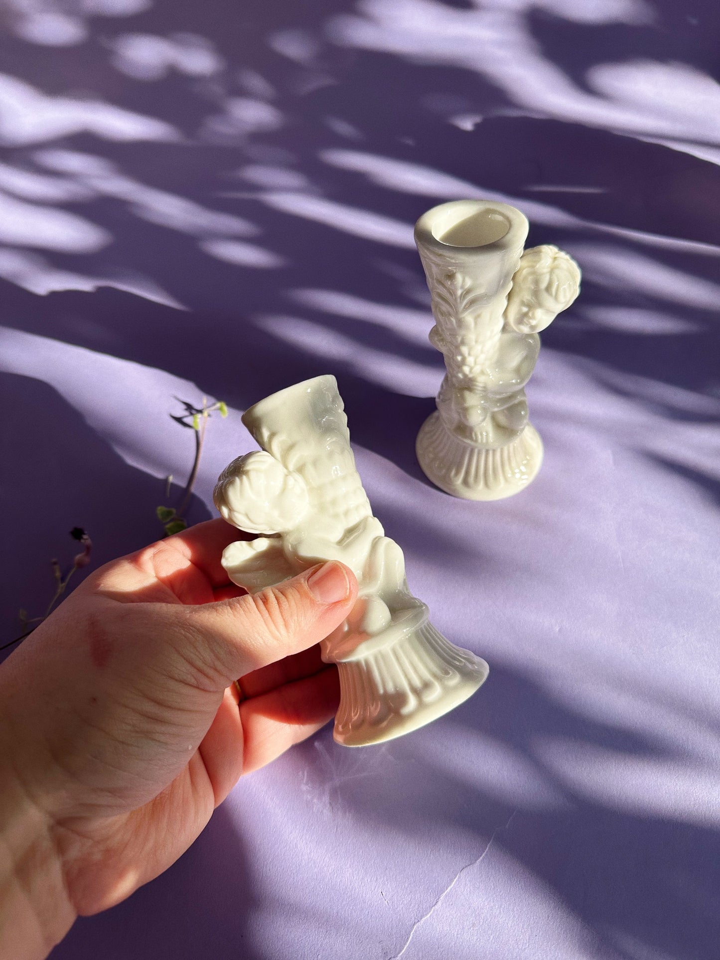 Vintage Ceramic Cherub Candlestick Pair