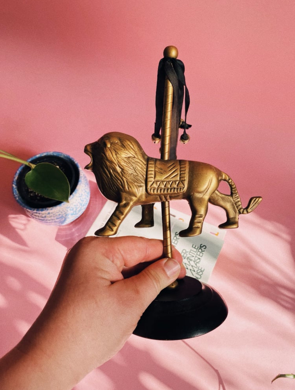 Vintage MCM Solid Brass Carousel Lion
