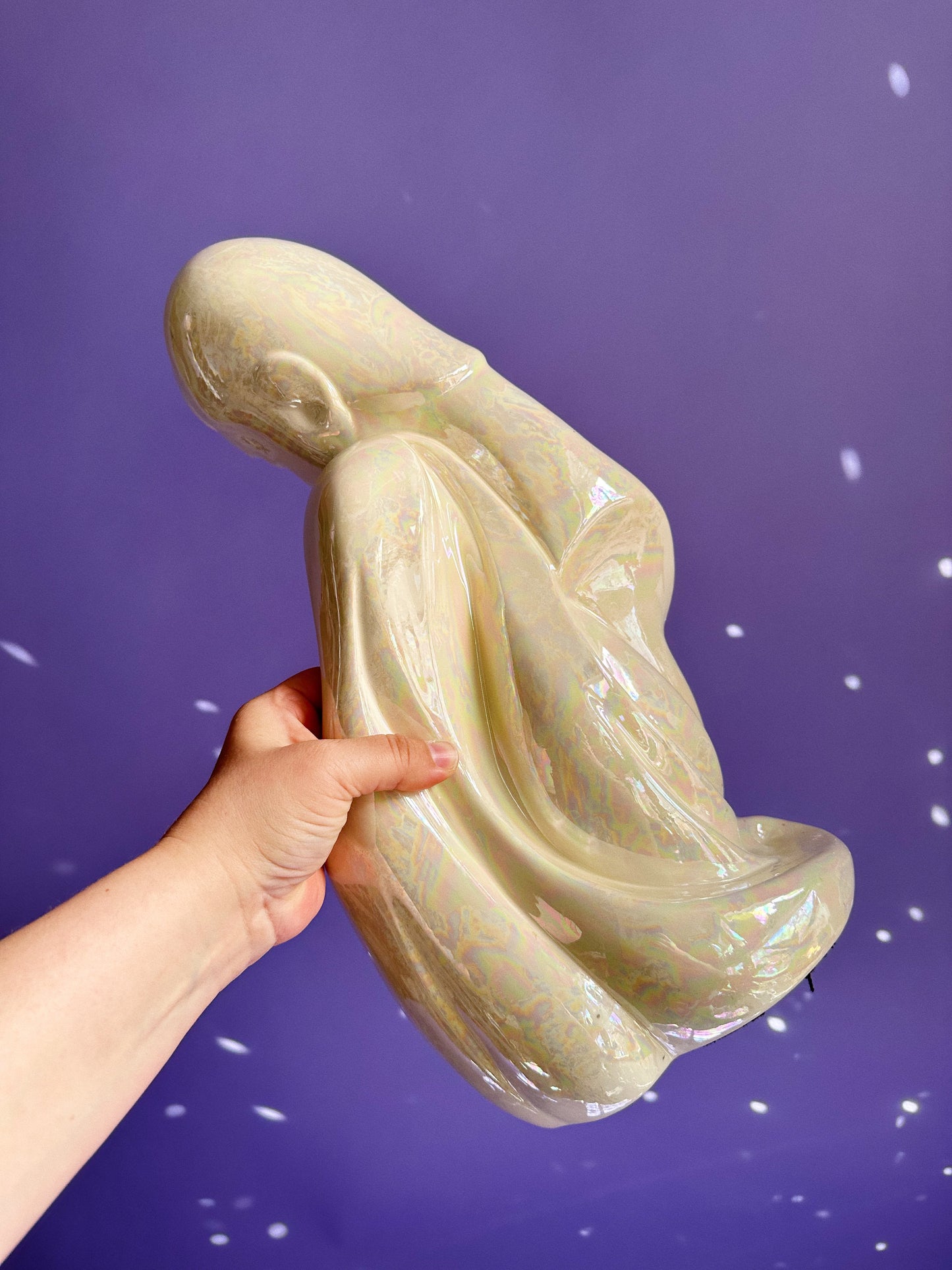 Vintage Large White Iridescent Couple Lover's Sculpture Art Deco 80's Bust Statue