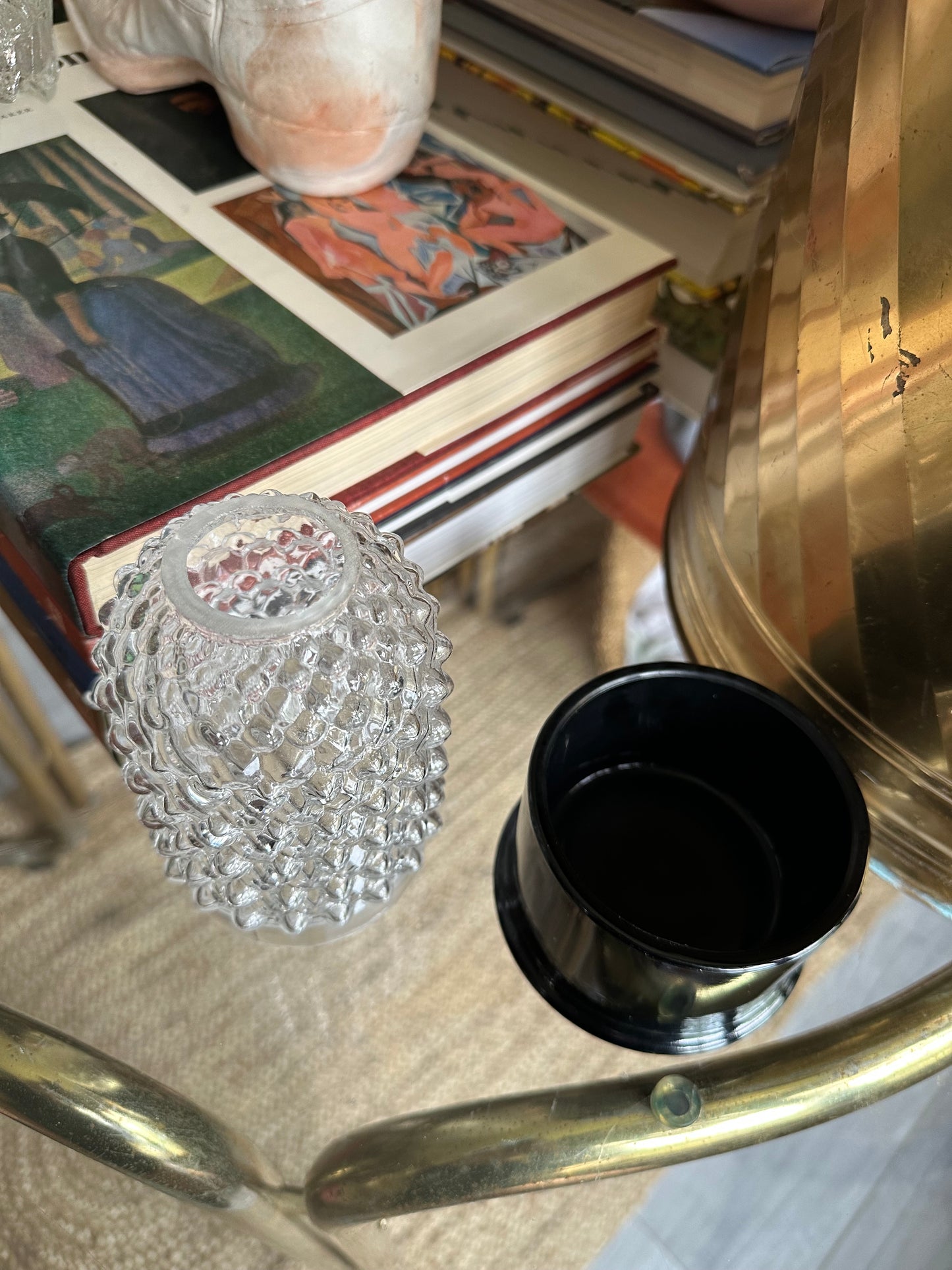 Mosser Hobnail Glass Courting Fairy Light Lamp with Black Glass Base