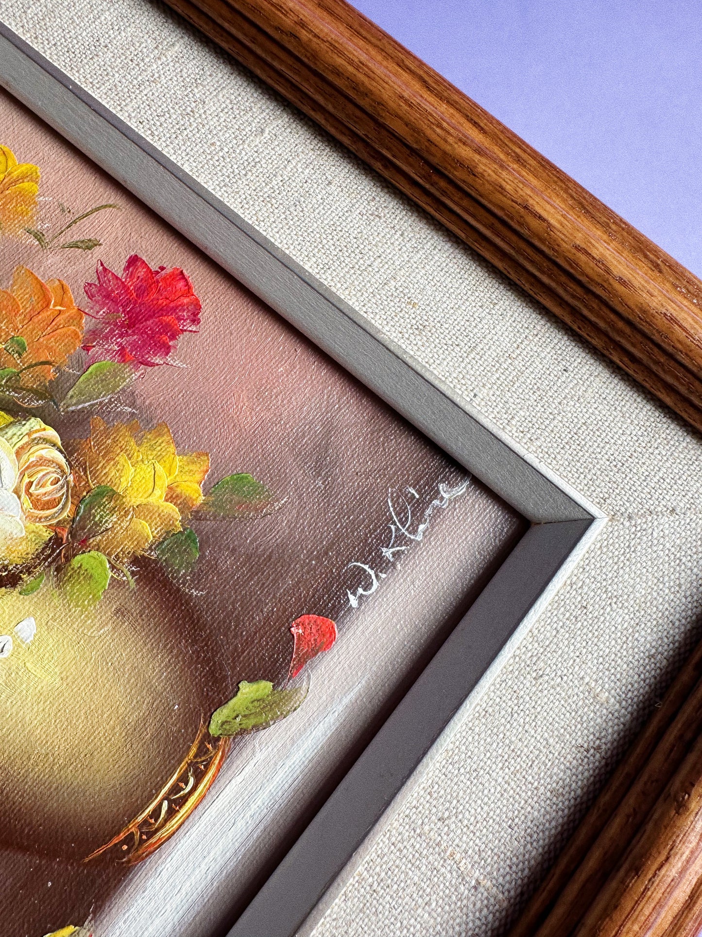 Vintage Wood Framed Signed Floral Bouquet Oil Painting