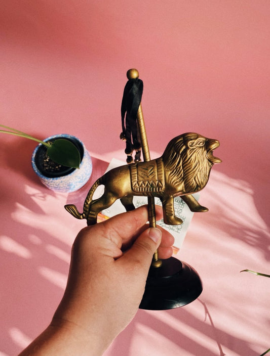 Vintage MCM Solid Brass Carousel Lion