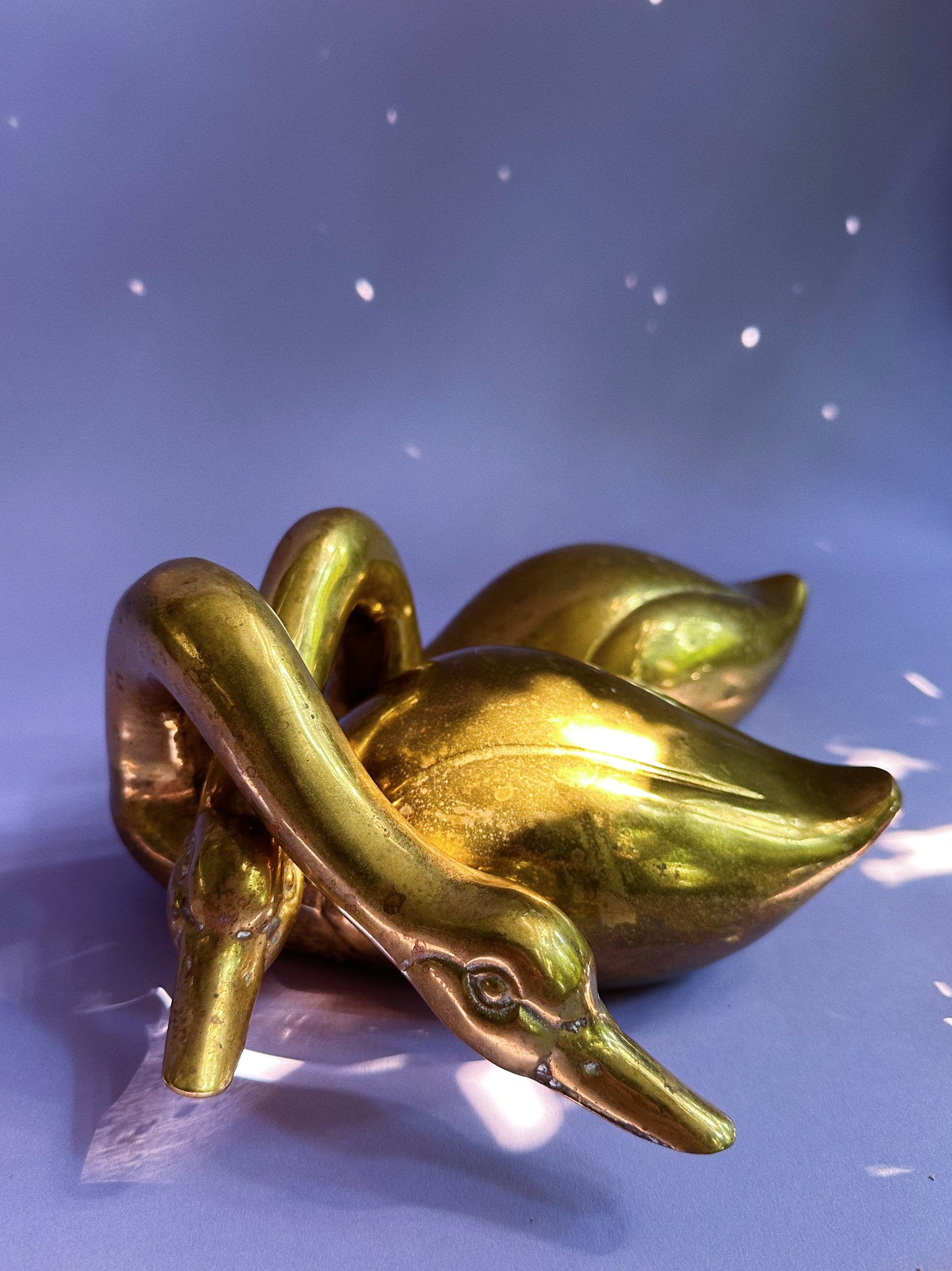 Vintage Pair of Solid Brass Geese Swan Mid Century Brass Intertwined Sculptures