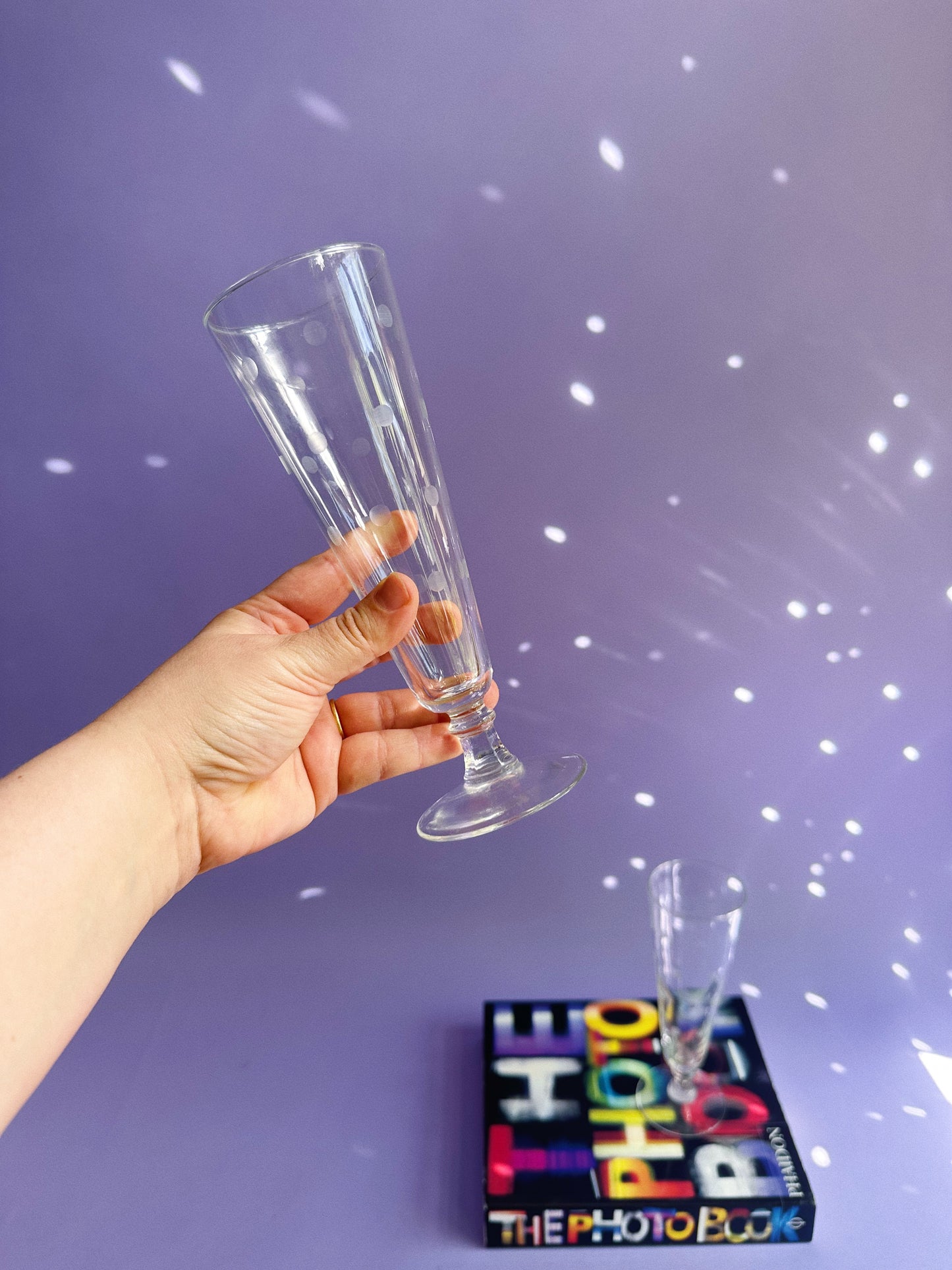 Pair of Anchor Hocking Etched Polka Dot Footed Pilsner Glasses