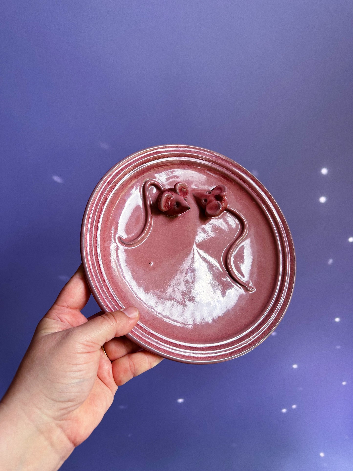 Dusty Rose Mouse Cheese Plate Pottery