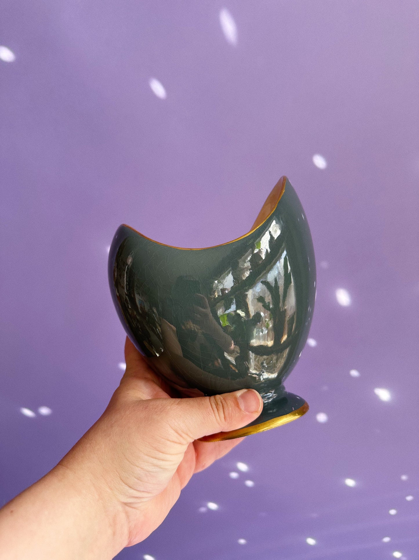 Vintage Carlton Ware Grey Moon Shaped Vase - 16cm High Gold Trim