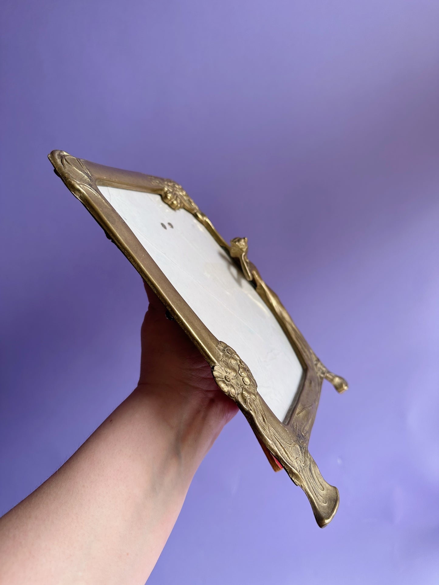 Vintage Art Nouveau Revival Frame Lady by the Lake Brass Solid Heavy