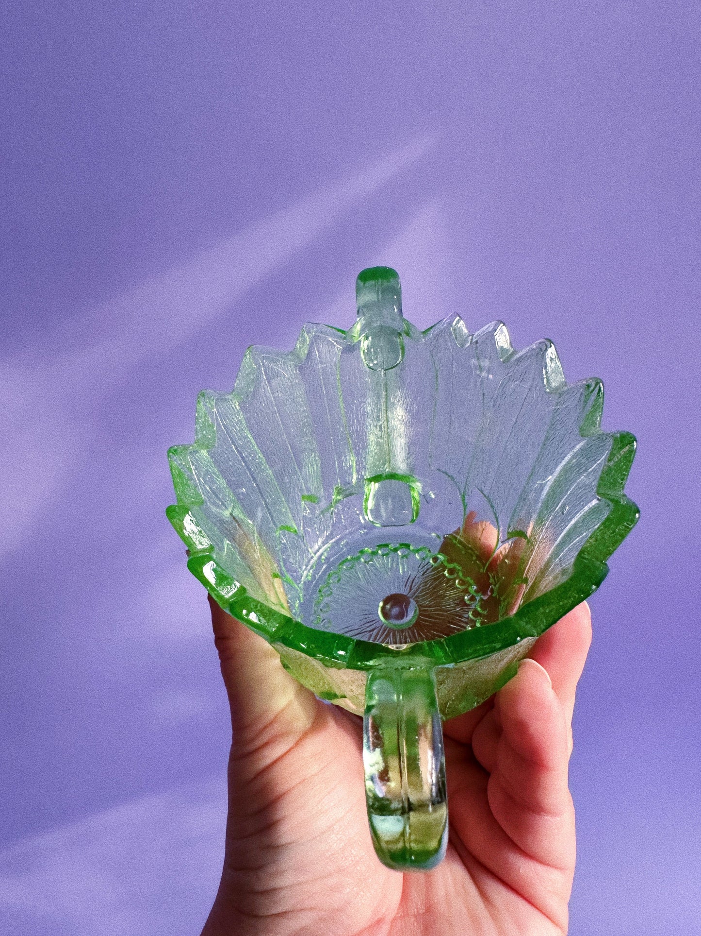 Indiana Glass Lily Pons Open Sugar Light Green Depression Uranium Glass