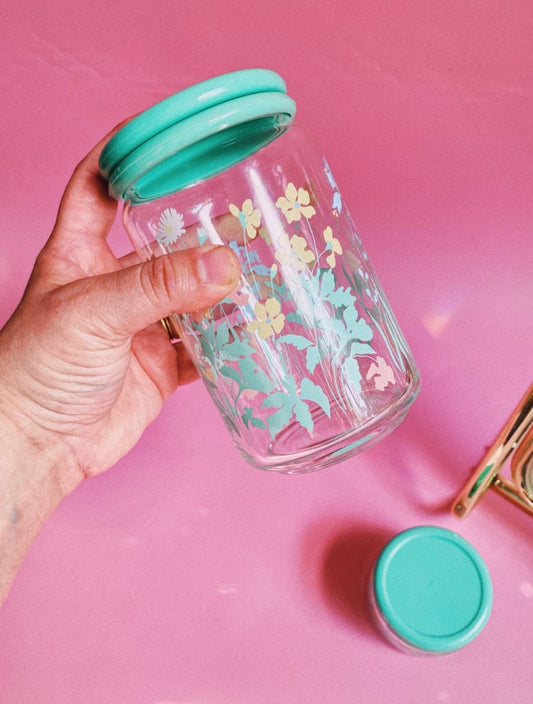 Vintage Floral & Teal Stash Jars
