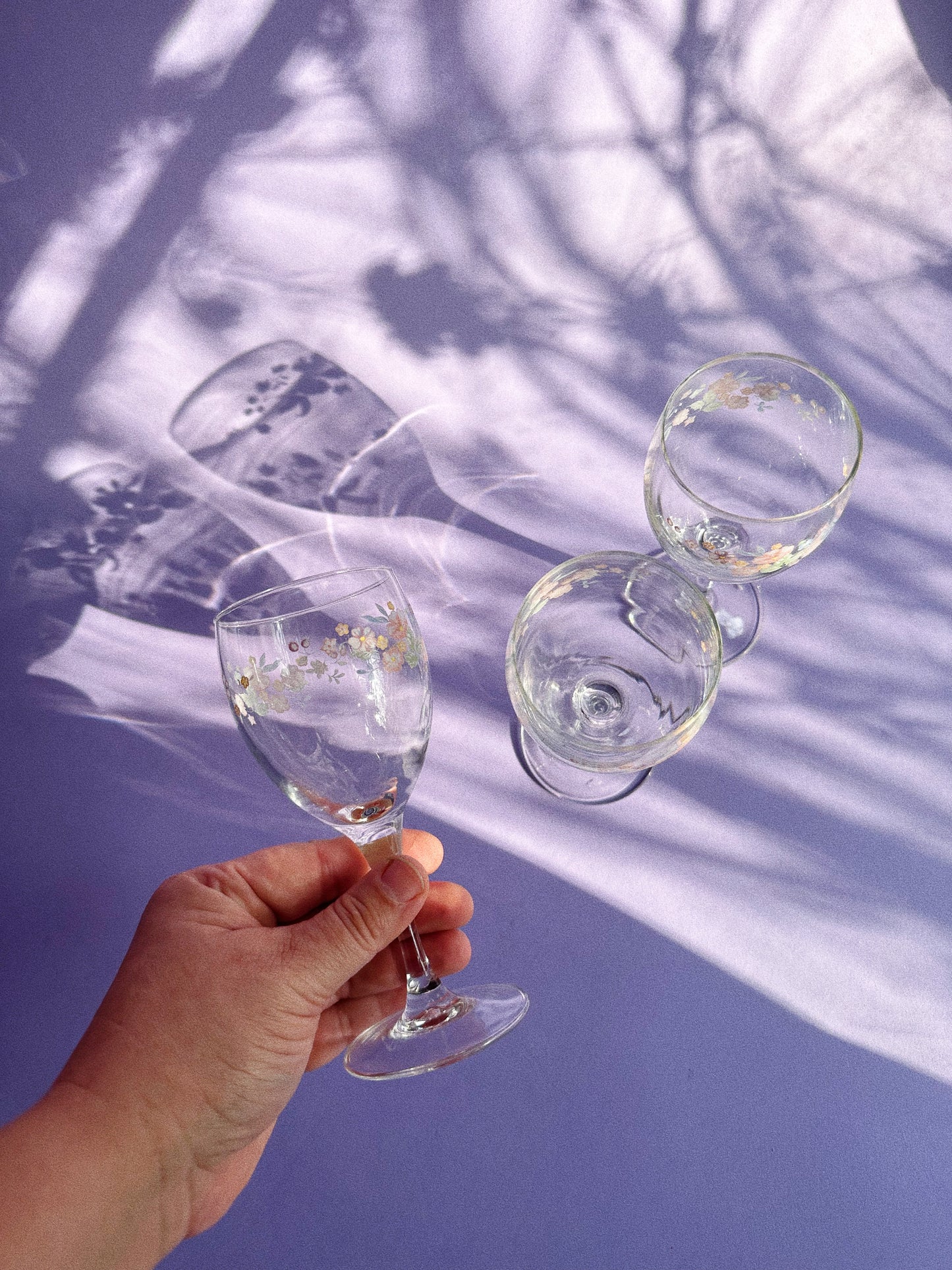 Set of 3 ‘90s Arcopal Floral Wine Glasses