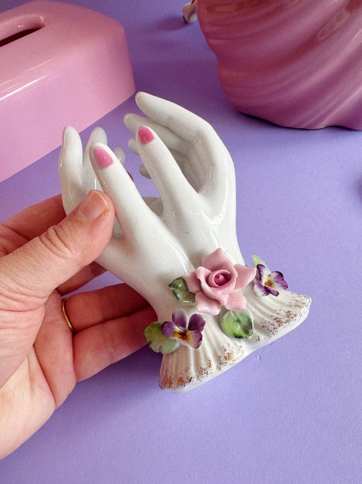 Vintage Porcelain Lamour China Hand Bud Vase