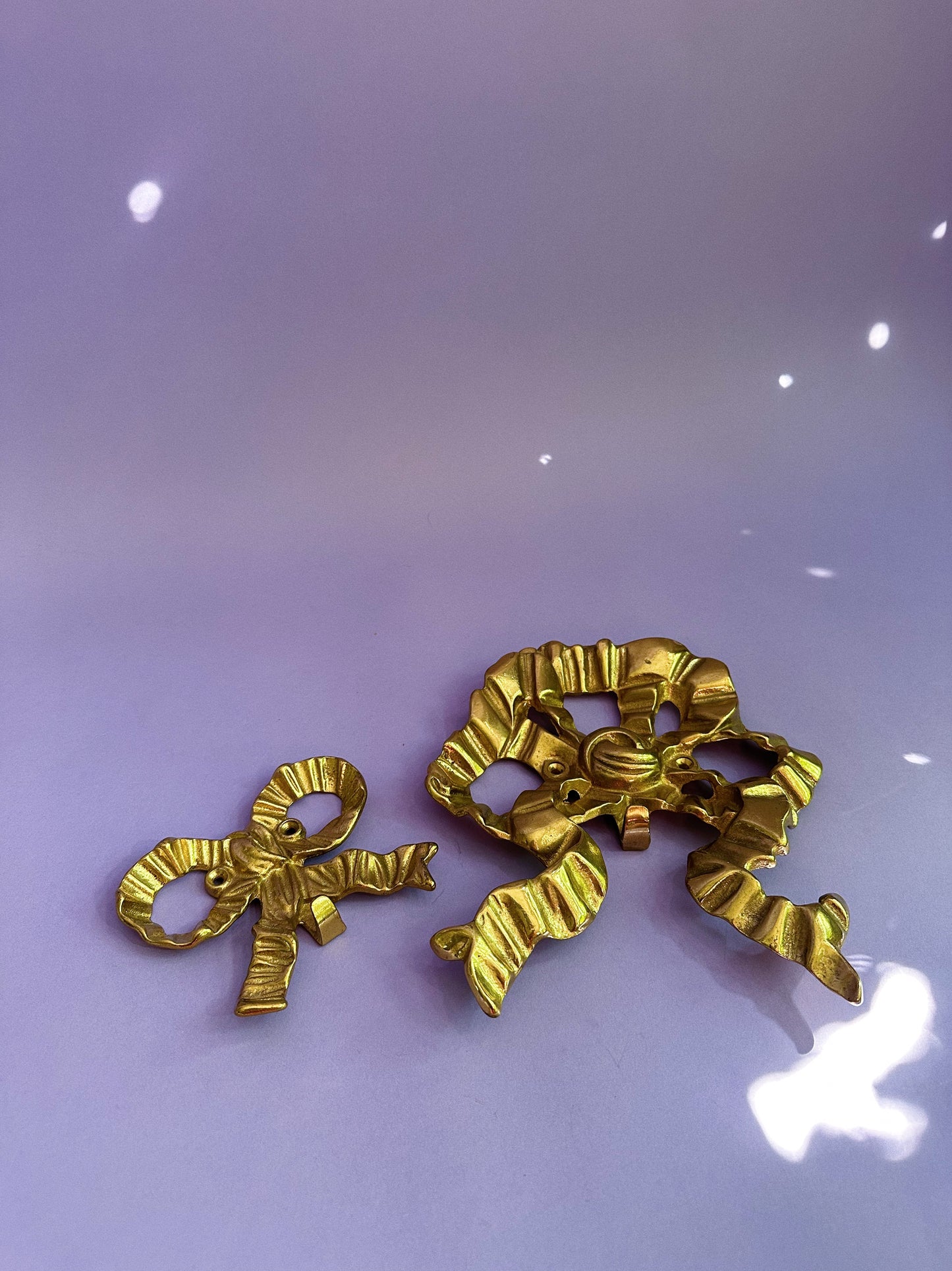 Vintage Heavy Brass Bow Wall Hooks