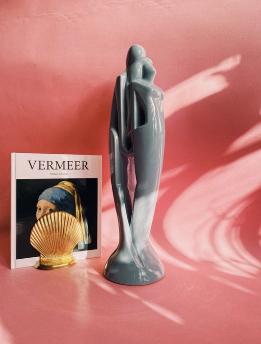 1990s Royal Haeger Light Blue Couple / Lovers Ceramic Sculpture