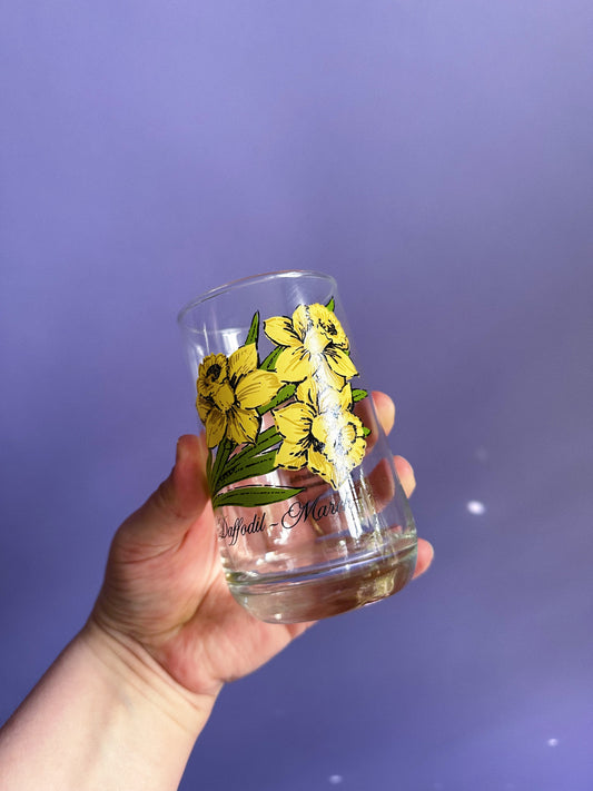 Vintage March Daffodil Flower of the Month Glass Tumbler