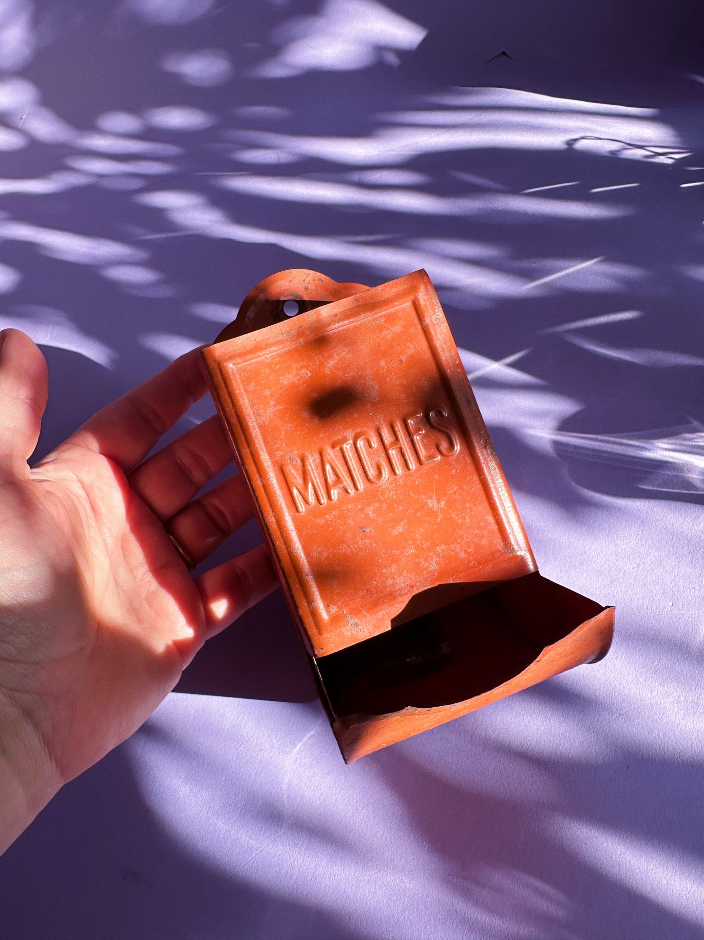 Vintage Tin Kitchen Match Box Holder Wall Mount Red