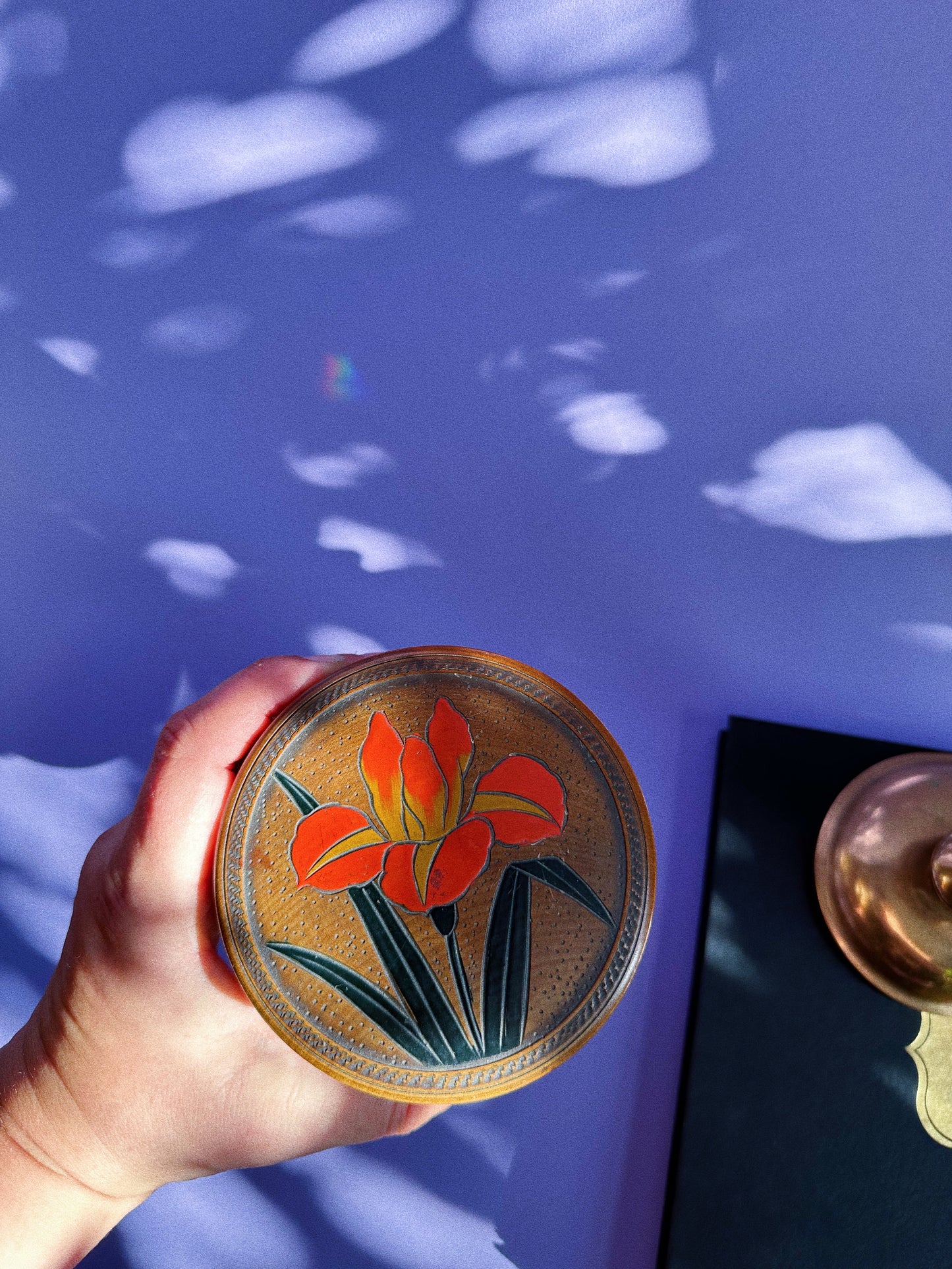 Vintage Wood Tulip Ashtray Set Lidded Box