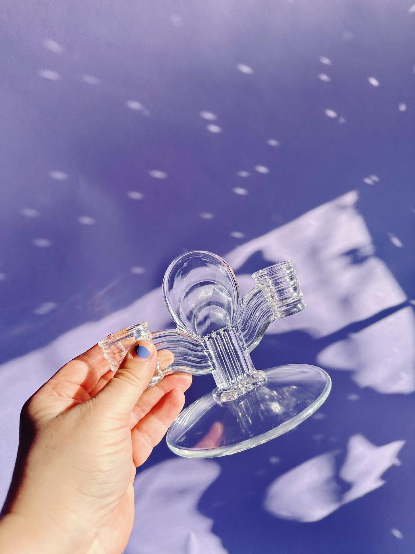 Vintage Art Deco Candlestick Holder Crystal Glass