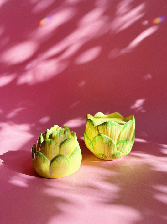 Vintage Yellow Ceramic Artichoke Salt & Pepper Shakers