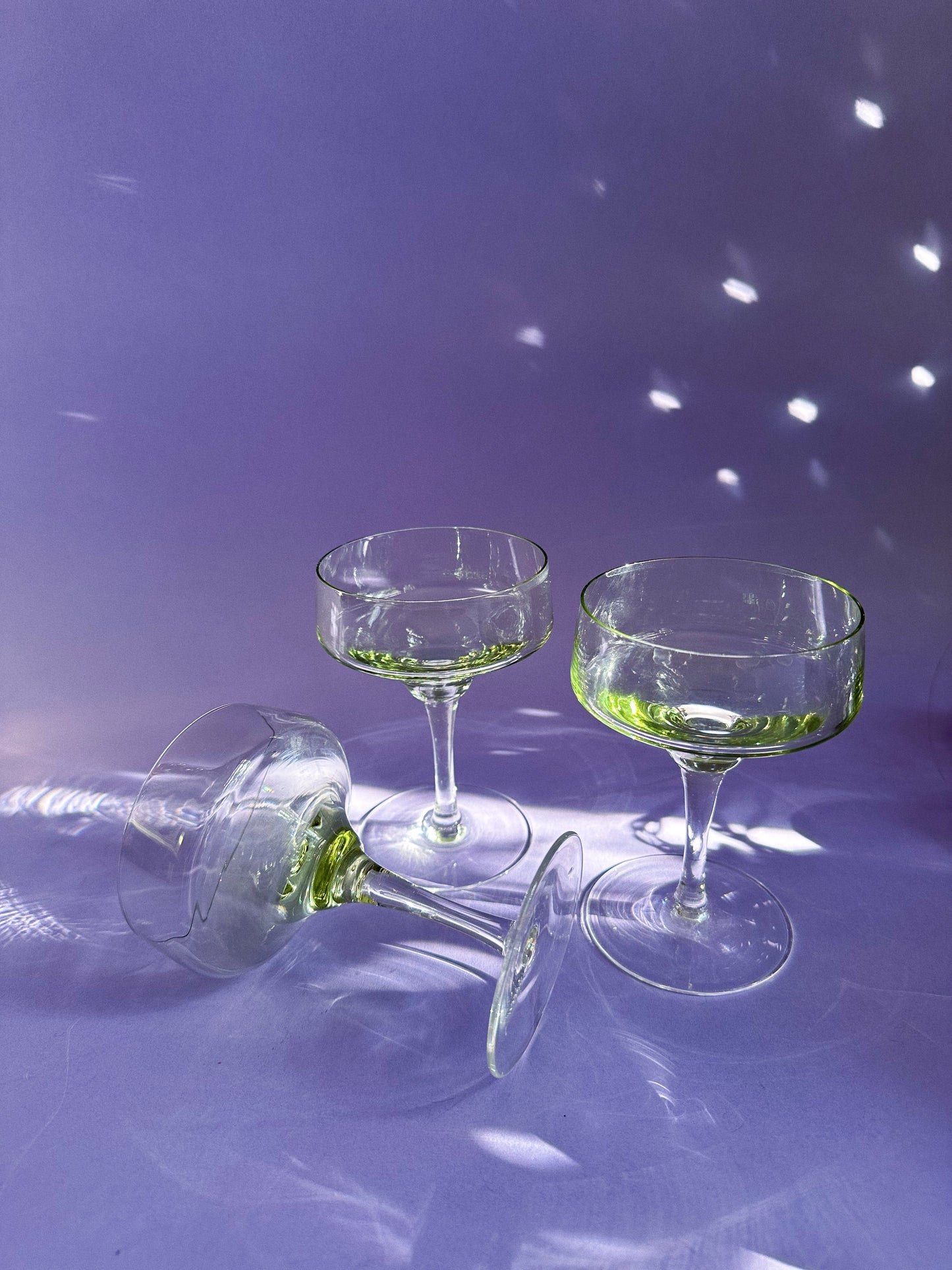 Set of 3 SASAKI Harmony Green Champagnes Coupes, MCM