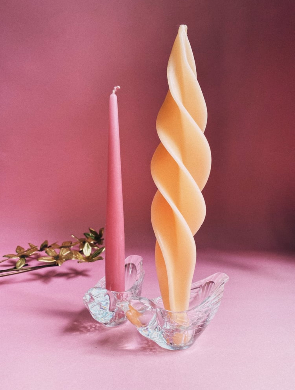 Vintage Pair of Crystal Bird Taper Candlesticks