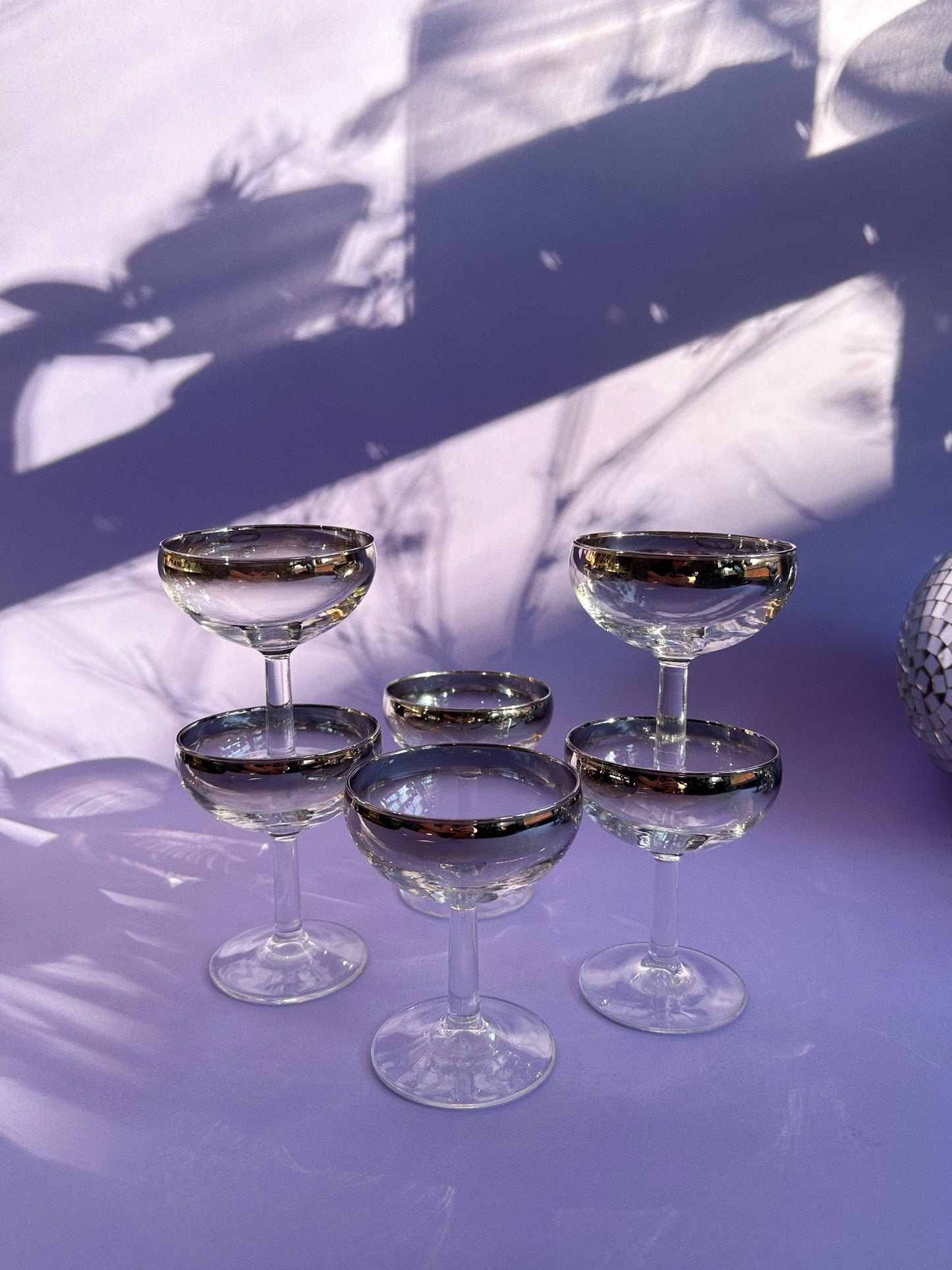 Vintage MCM Silver Ombré Luminarc Champagne Coupe Glasses Barware France